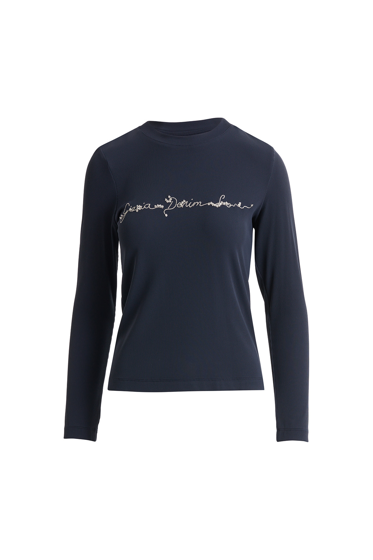 Simli Nakış Detaylı Ve İşlemeli Lcivert T-shirt