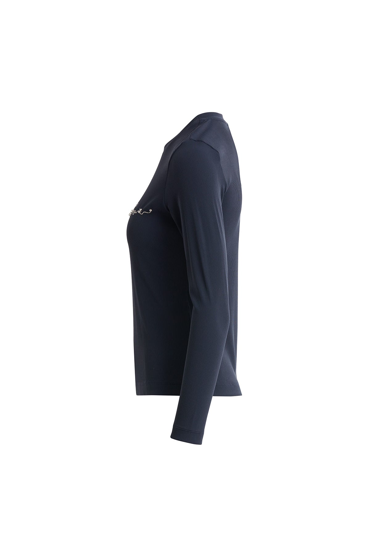 Simli Nakış Detaylı Ve İşlemeli Lcivert T-shirt