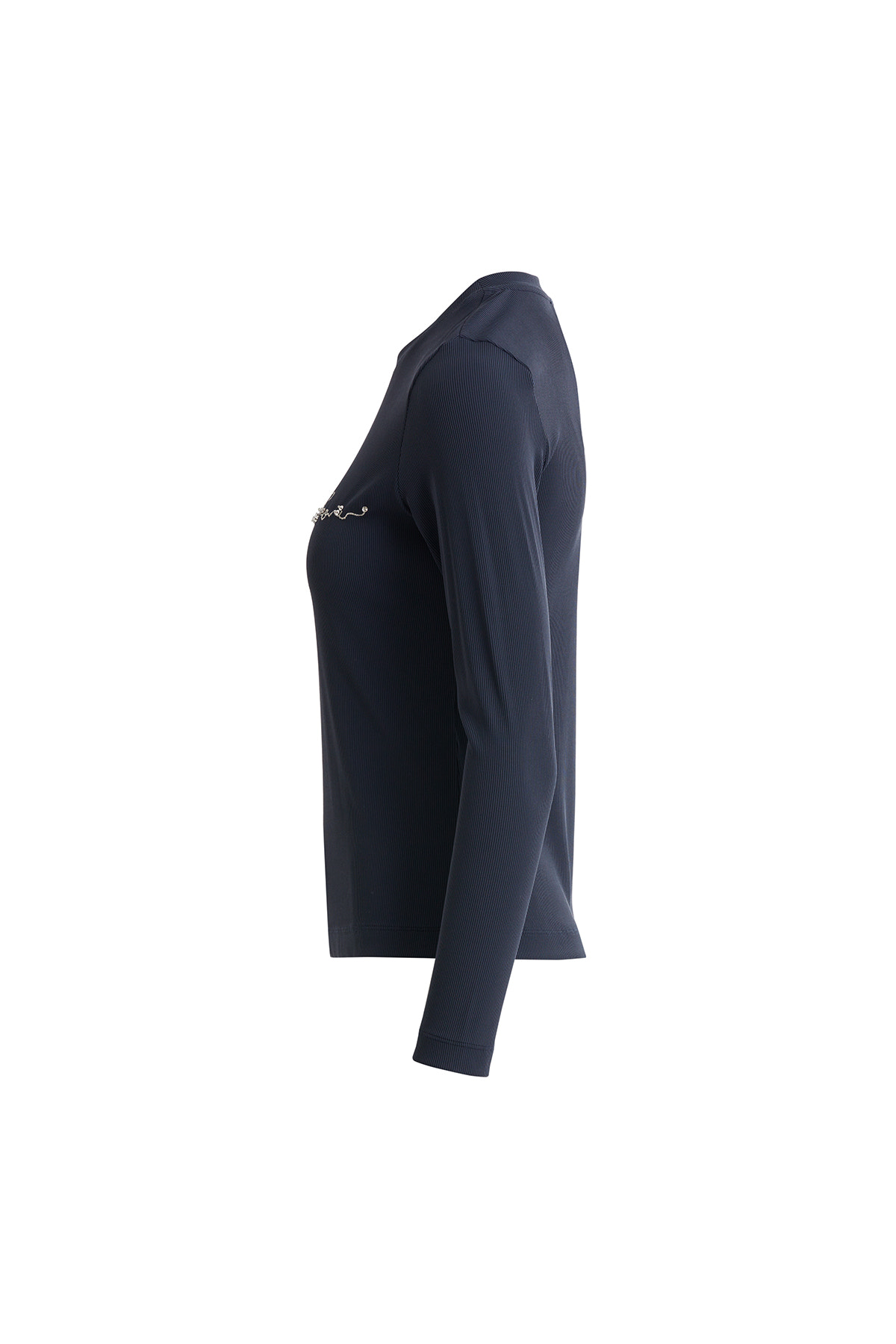 Simli Nakış Detaylı Ve İşlemeli Lcivert T-shirt