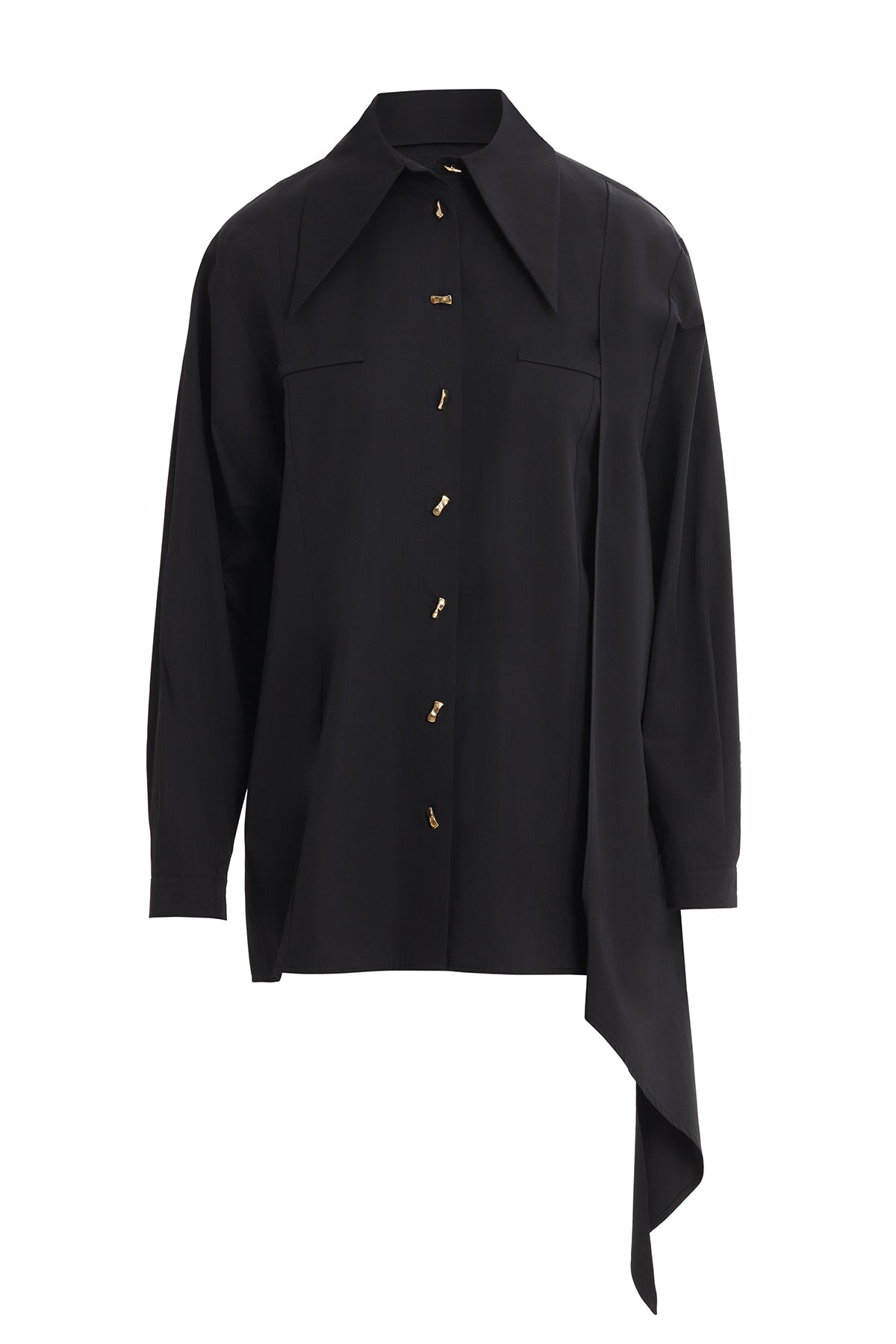 Uzun Kollu Manşetl Siyah Gömlek