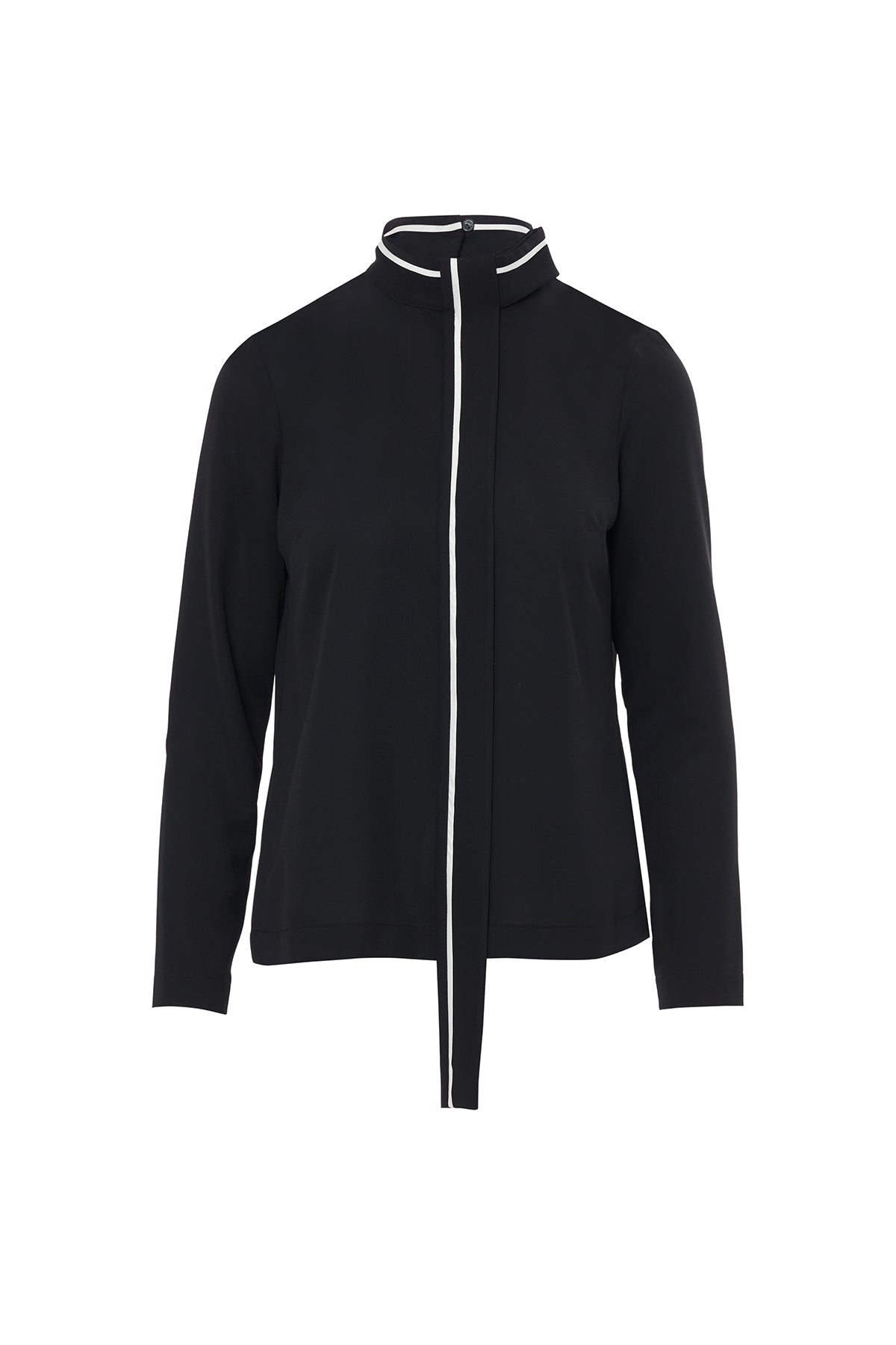 Dik Yakalı Kuşak Detaylı Siyah Gömlek