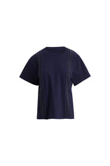 Ön Şerit Aksesuarlı Kısakollu Lacivert T-shirt