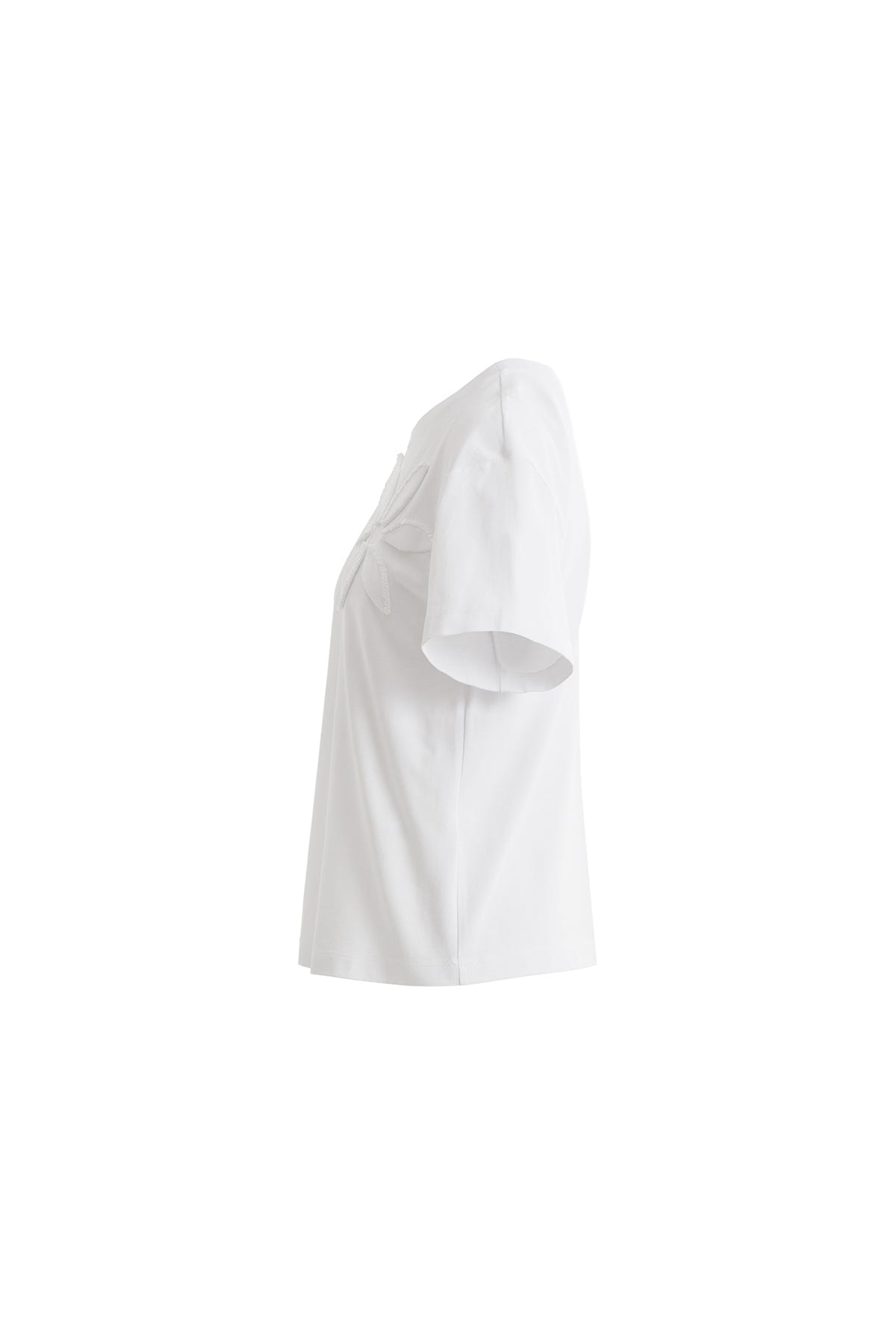 Yapraklı Ve Dikme Boncuklu Kısa Kollu Beyaz T-Shirt
