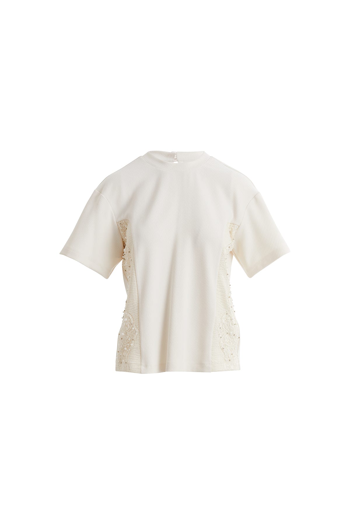 Dantelli Ve Boncuklu Kısa Kollu Ekru T-shirt