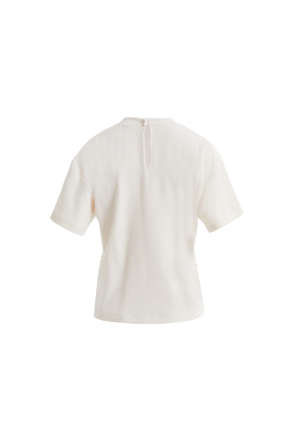 Yanları Dantelli Ve Boncuklu Kısa Kollu Ekru T-shirt