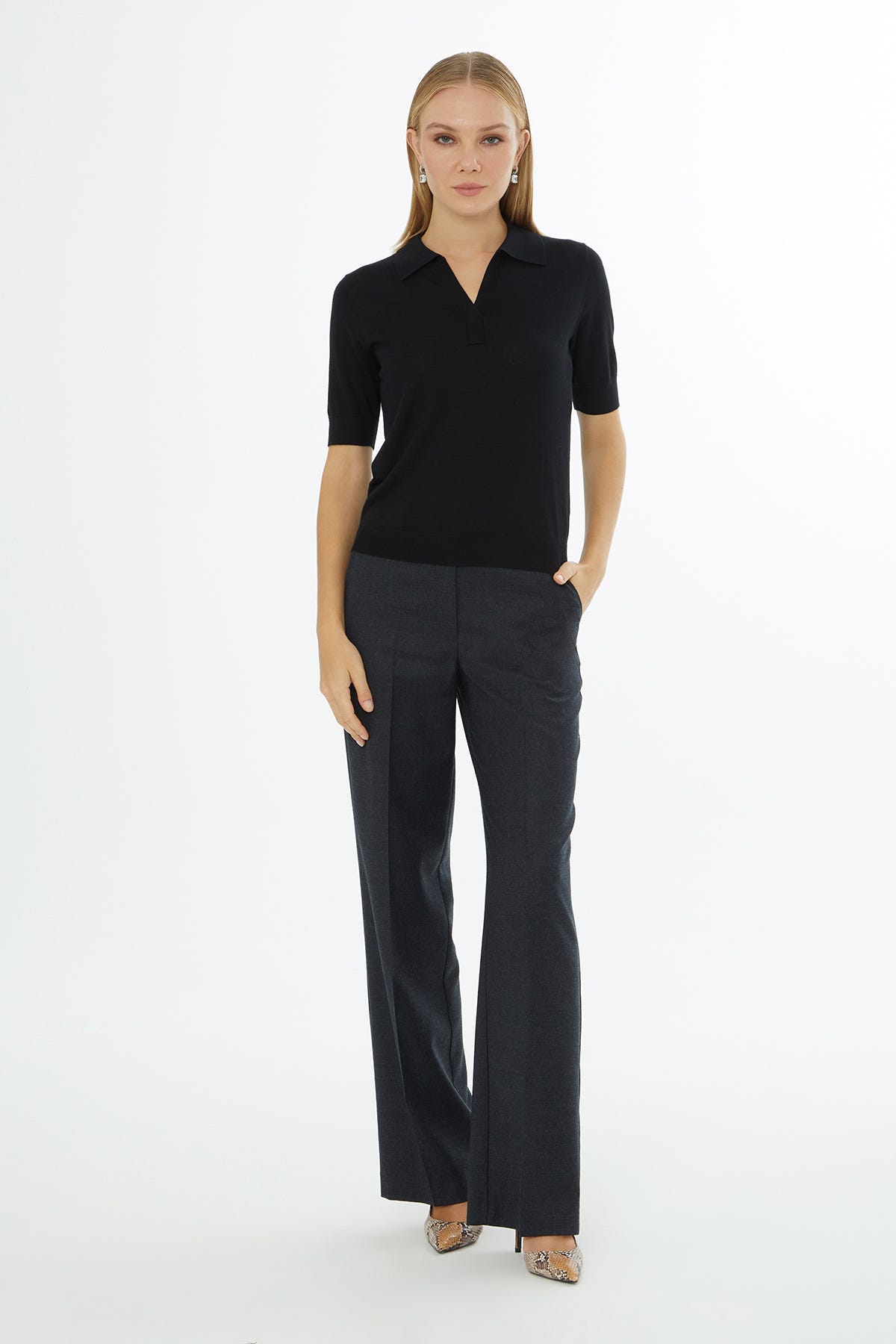 Gömlek Yaka Kısa Kollu Triko