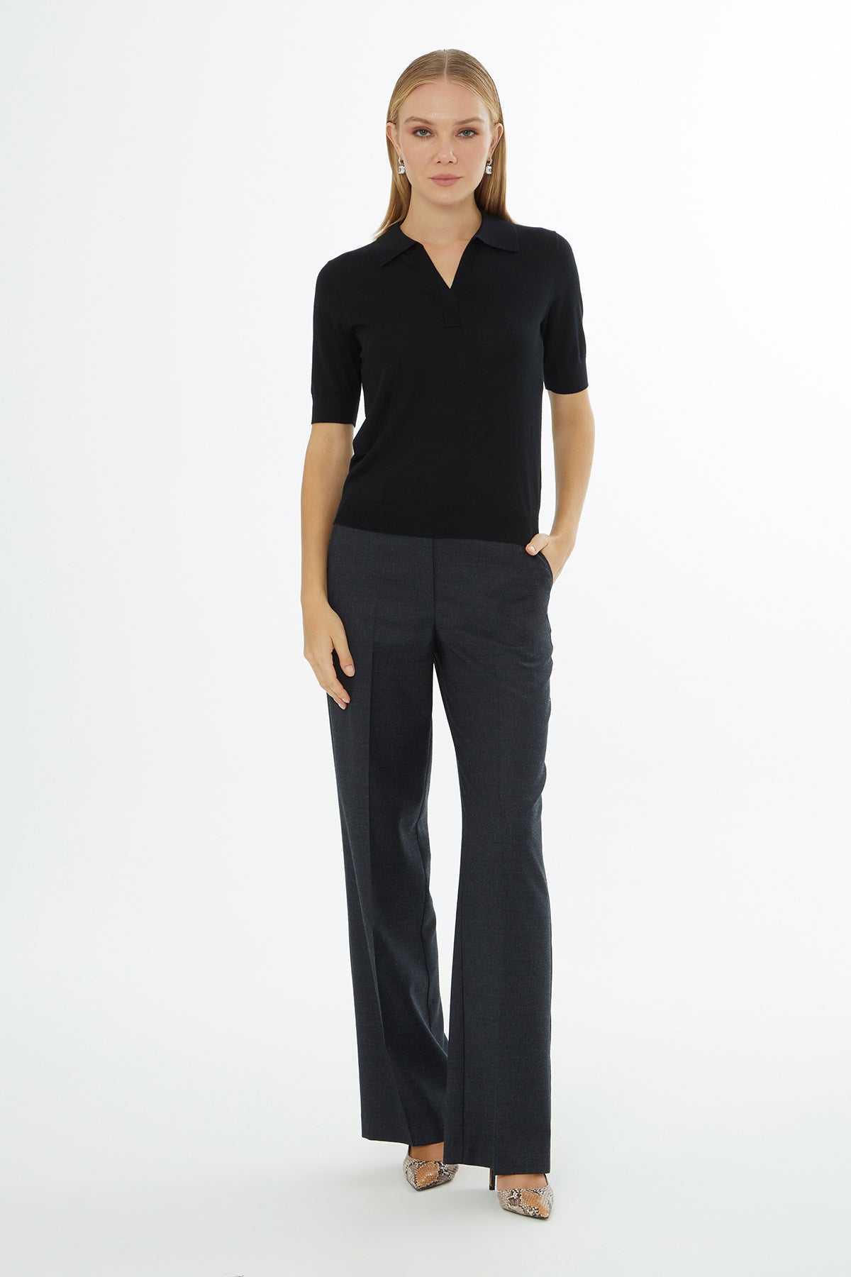 Gömlek Yaka Kısa Kollu Triko