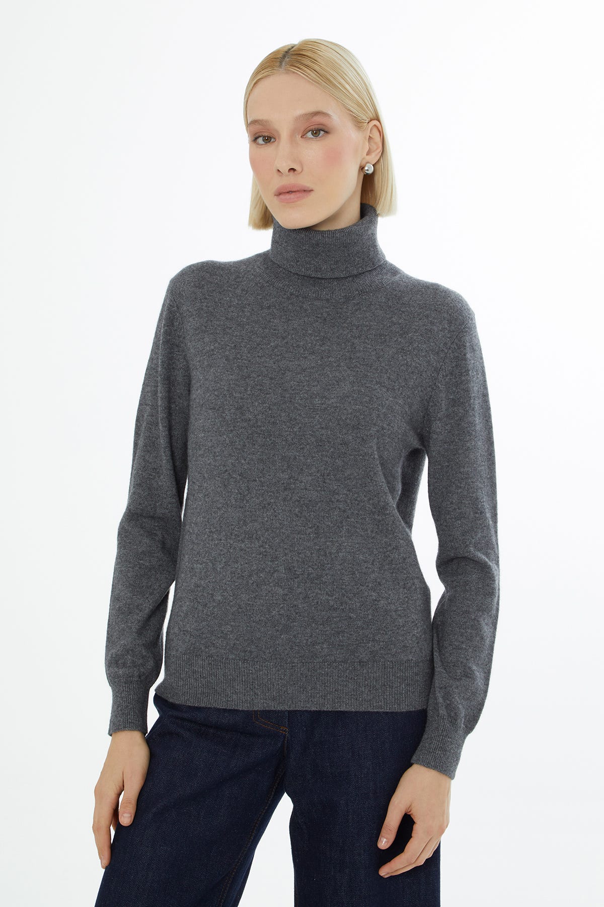 Boğazlı Uzun Kollu Yün Karışımlı Kazak