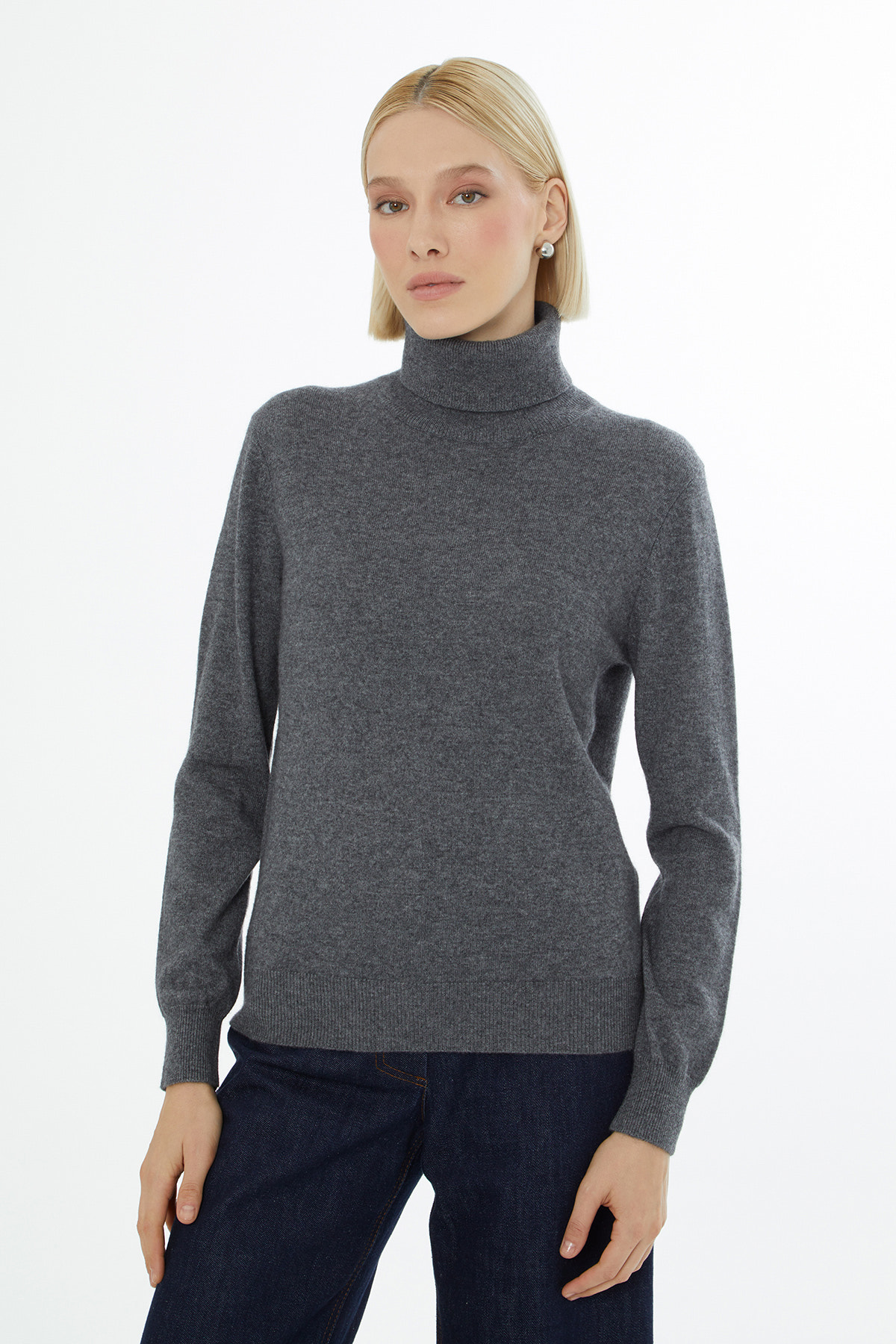 Boğazlı Uzun Kollu Yün Karışımlı Kazak