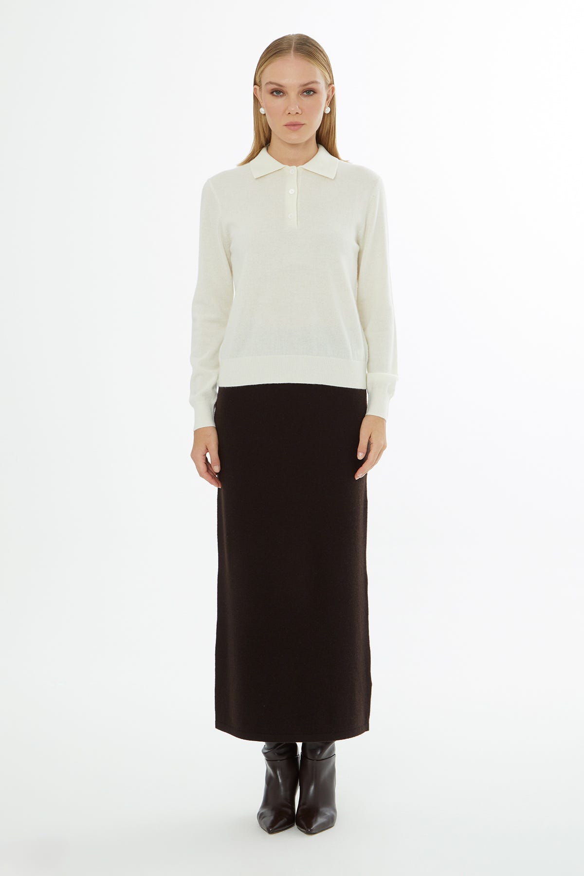 Gömlek Yakalı Düğme Kapamalı Kazak