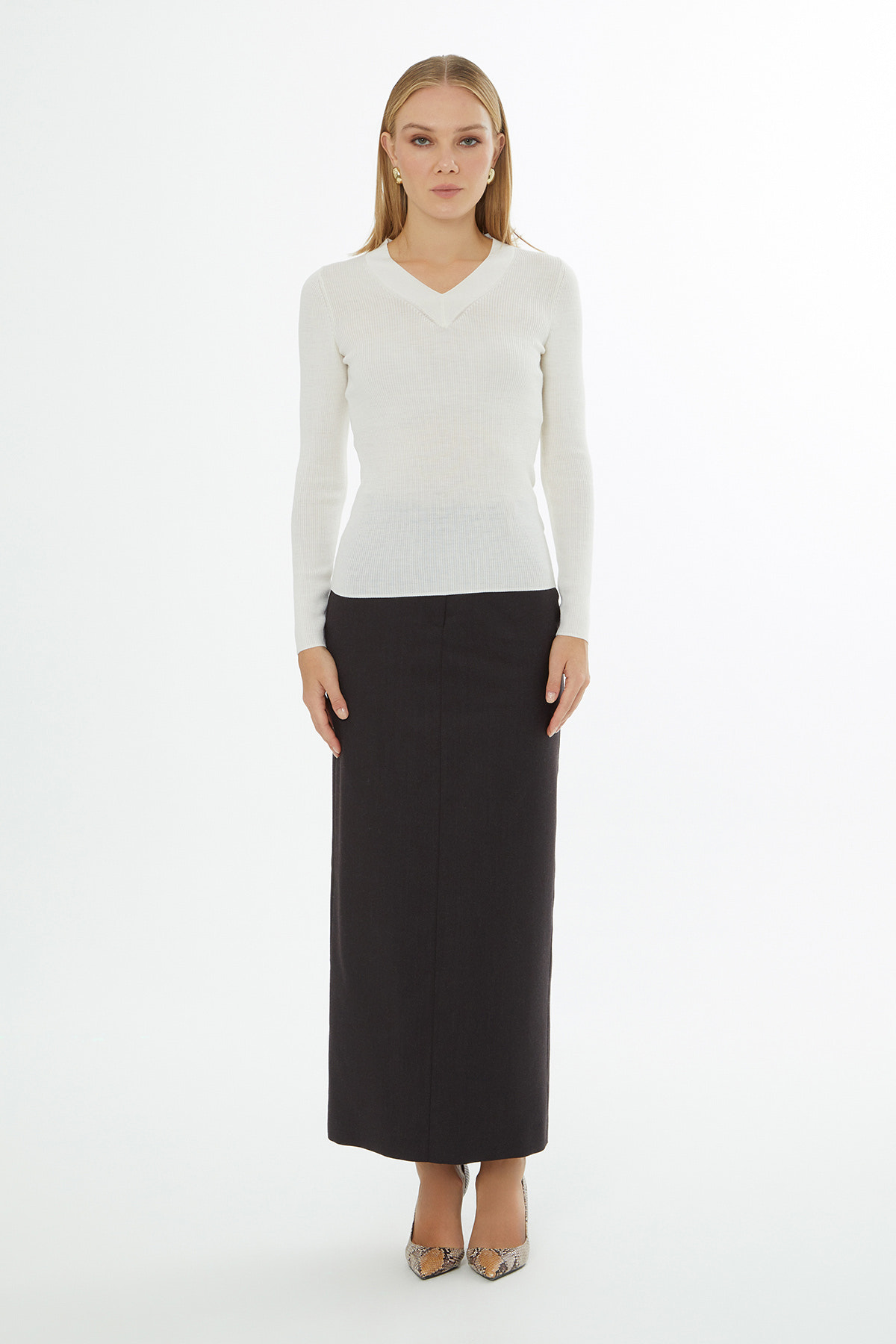 V Yaka Uzun Kollu Triko