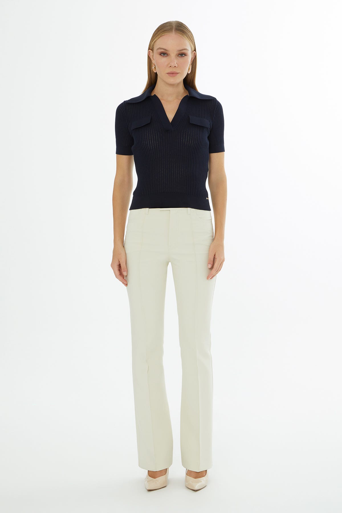 Gömlek Yaka Kısa Kollu Triko