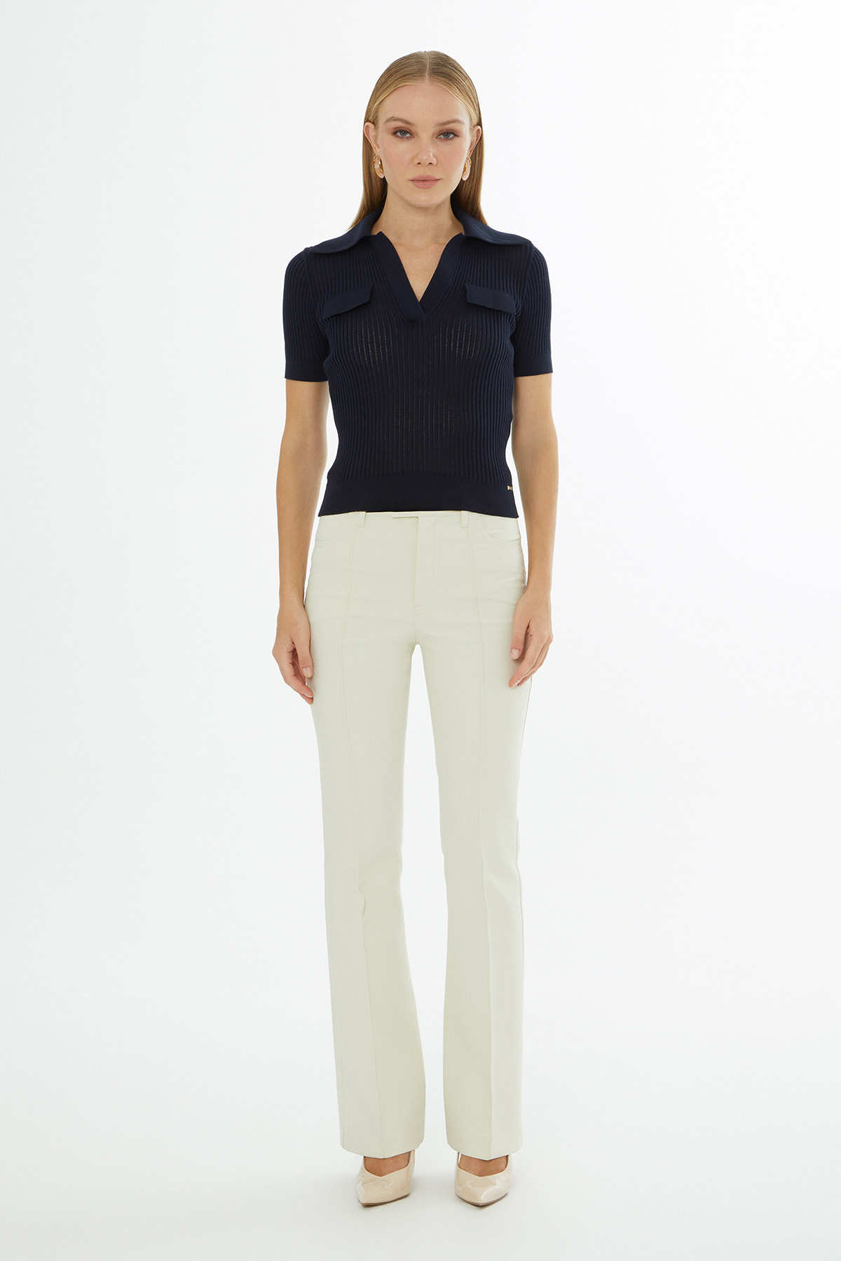 Gömlek Yaka Kısa Kollu Triko