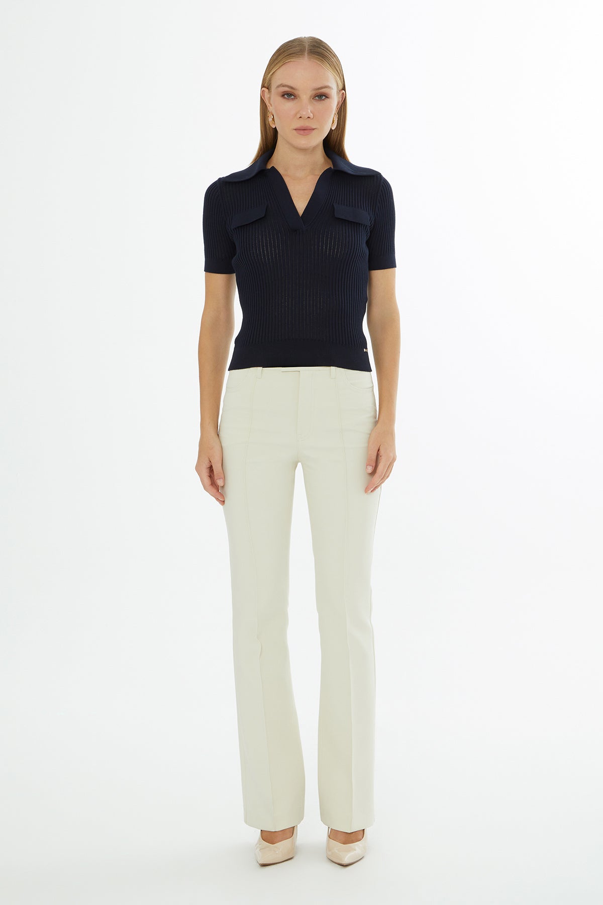 Gömlek Yaka Kısa Kollu Triko