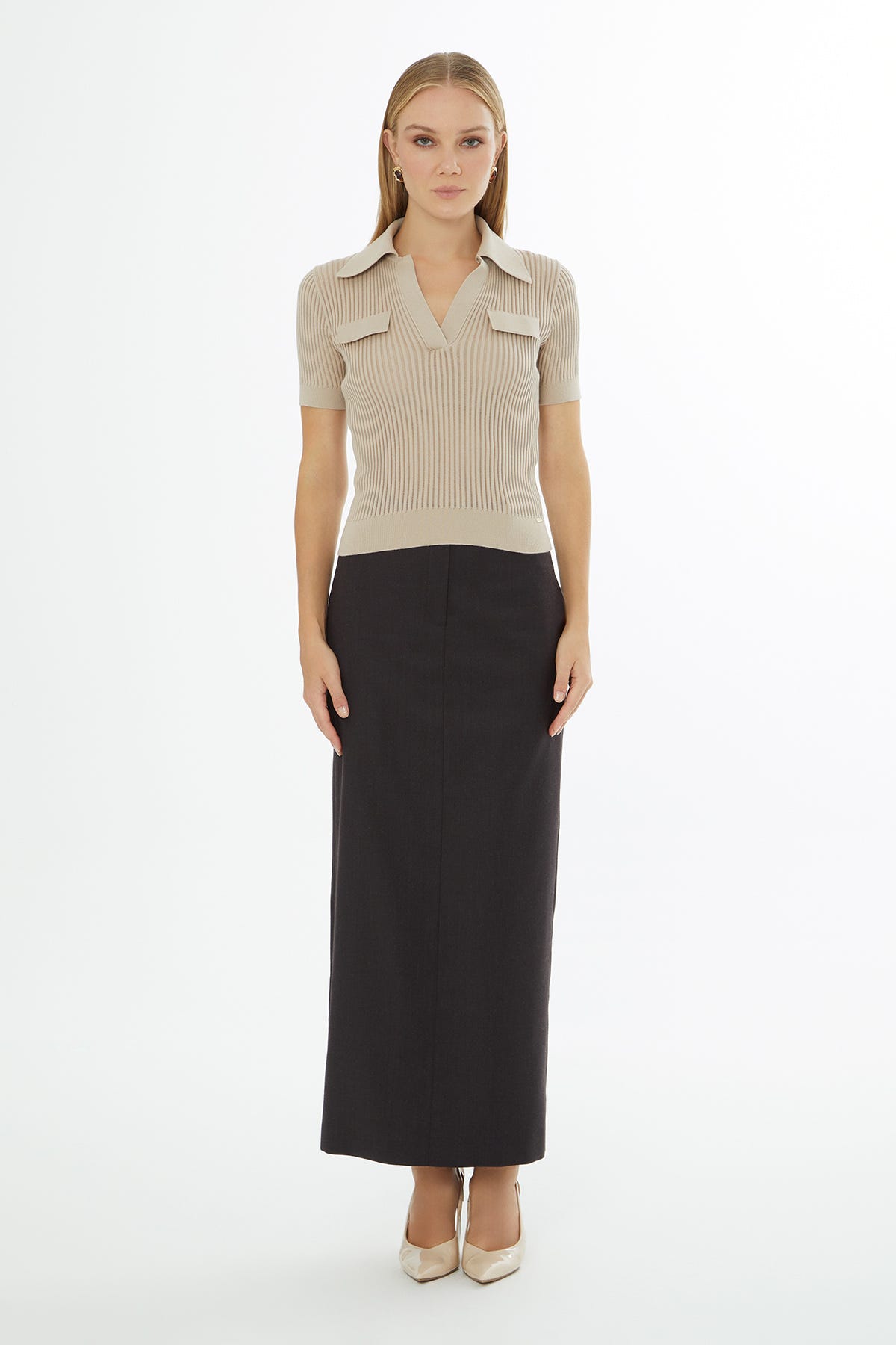 Gömlek Yaka Kısa Kollu Triko