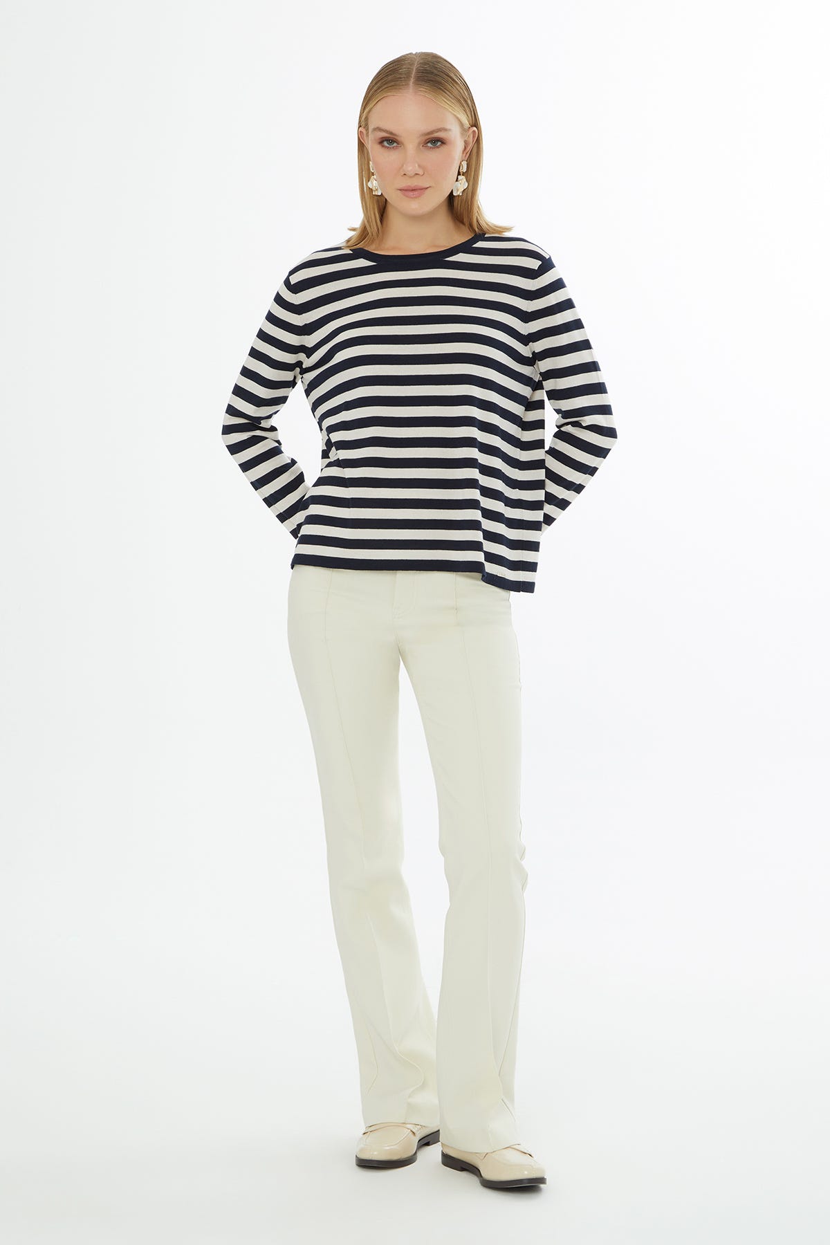 Yuvarlak Yaka Uzun Kollu Çizgili Triko