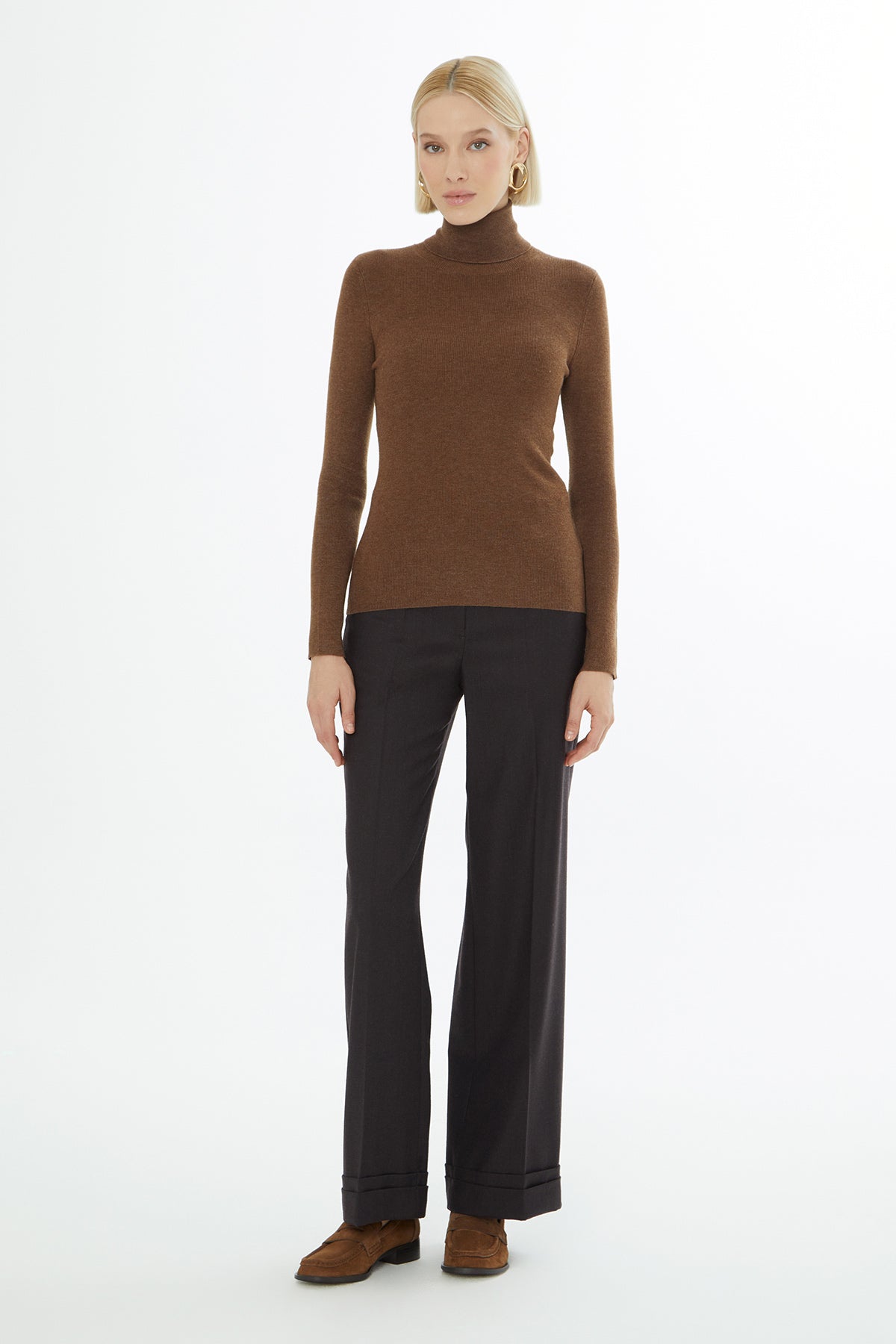 Boğazlı Kadın Kahverengi Triko Kazak