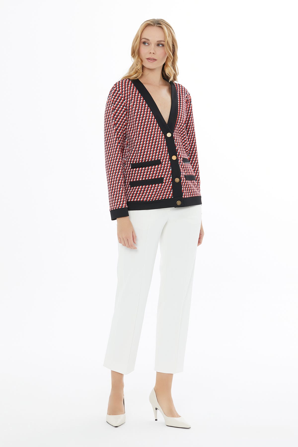 V Yakalı Süs Cepli Ceket