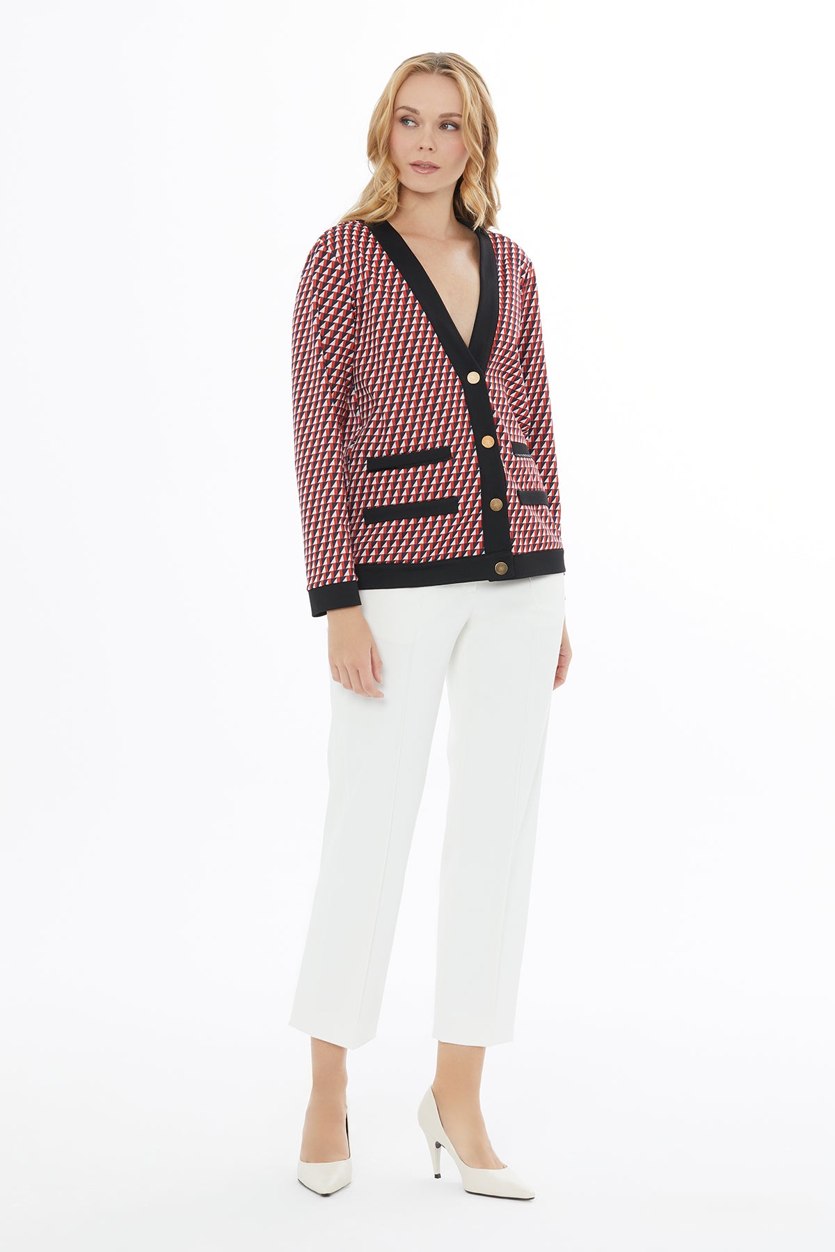 V Yakalı Süs Cepli Ceket