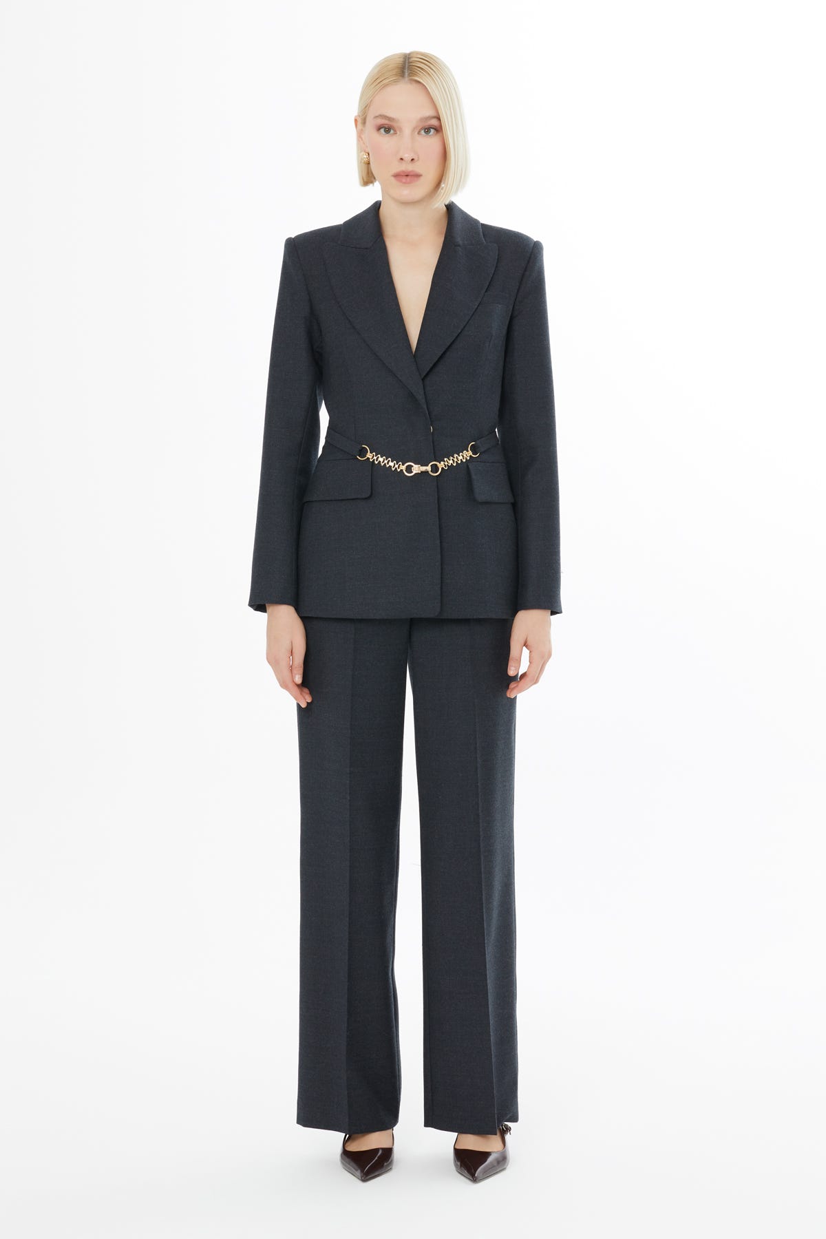 Önden Çıtçıtlı Zincir Aksesuarlı Ceket