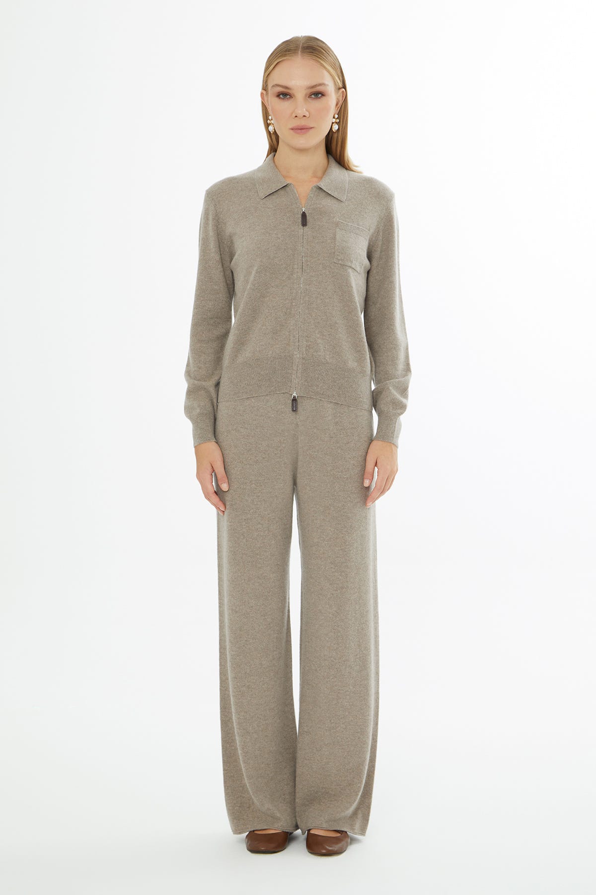 Gömlek Yaka Fermuar Kapamalı Uzun Kollu Hırka