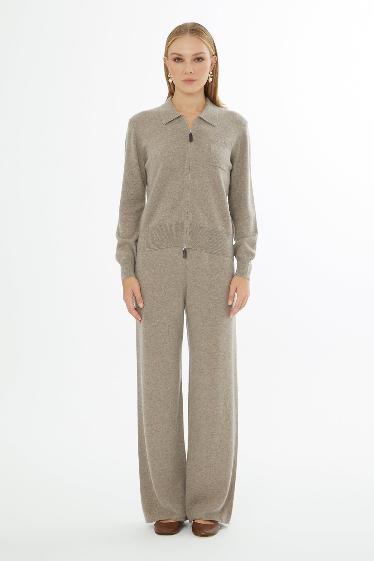 Gömlek Yaka Fermuar Kapamalı Uzun Kollu Hırka