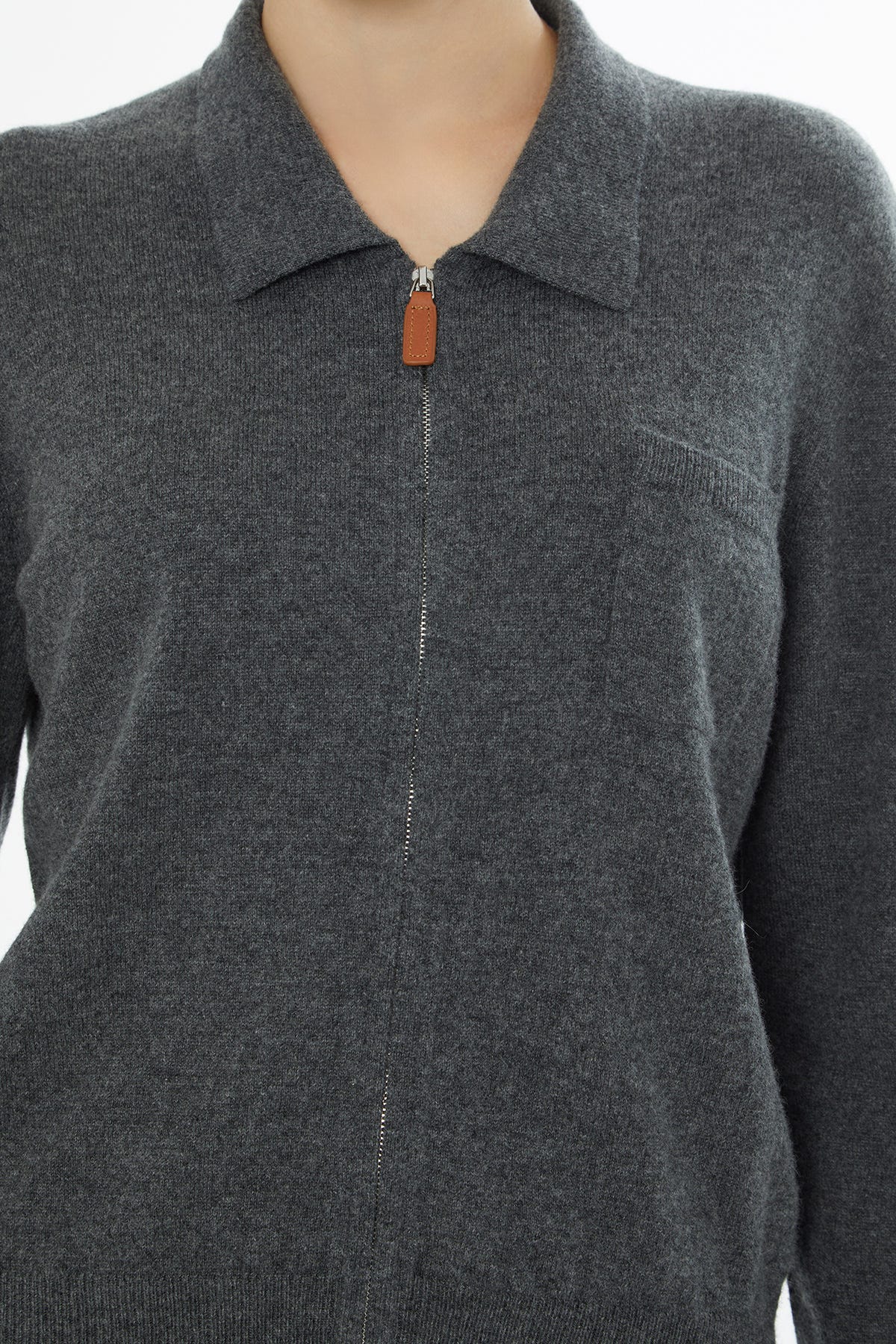 Gömlek Yaka Fermuar Kapamalı Uzun Kollu Hırka