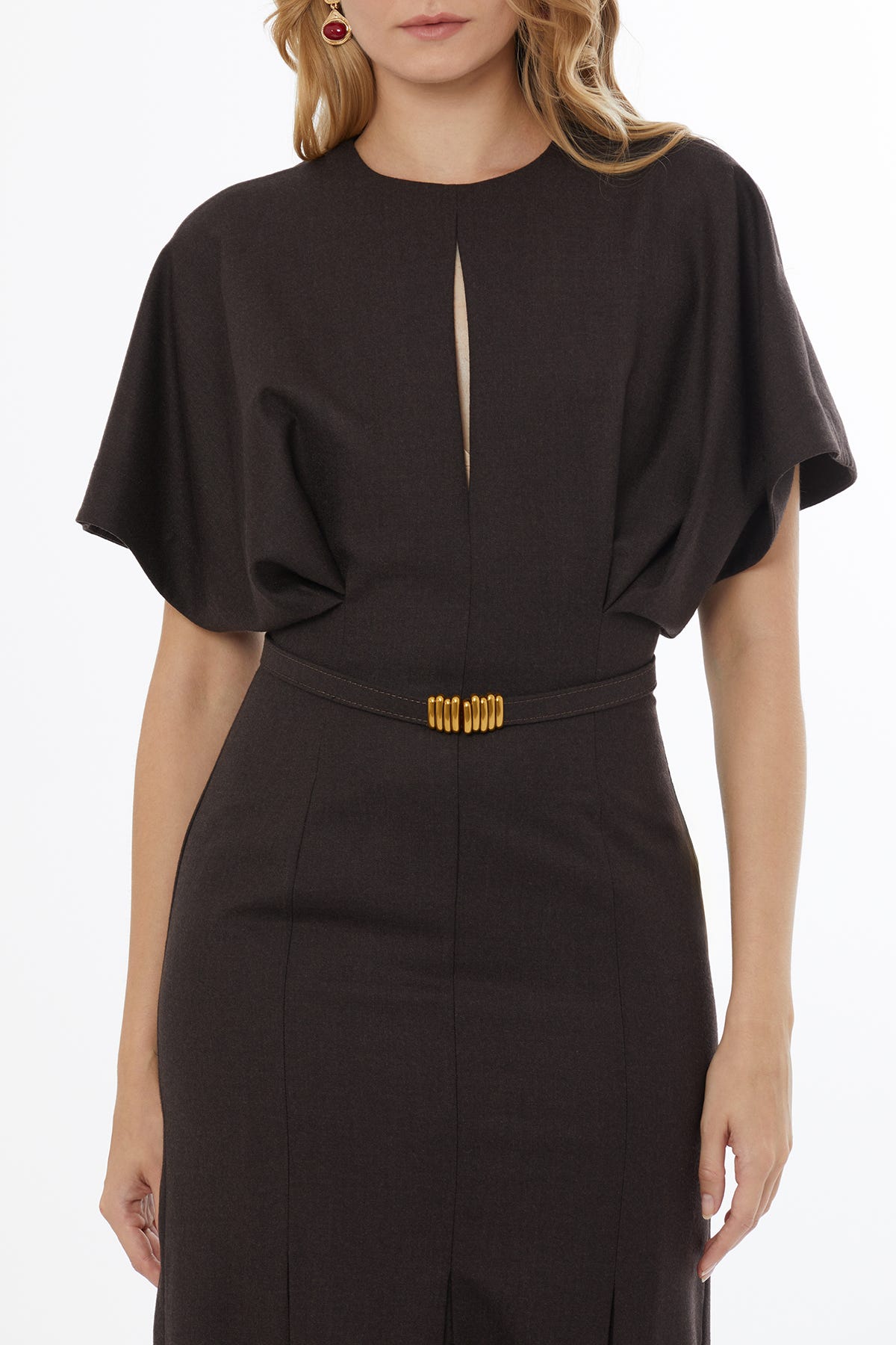 Bisiklet Yakalı Yarasa Kollu Gizli Fermuarlı Maxi Elbise