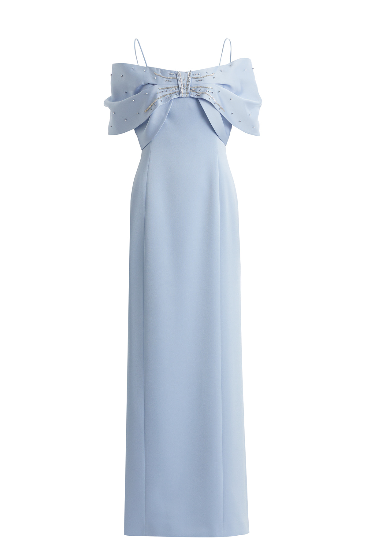 Taş İşlemeli Uzun Mavi Elbise