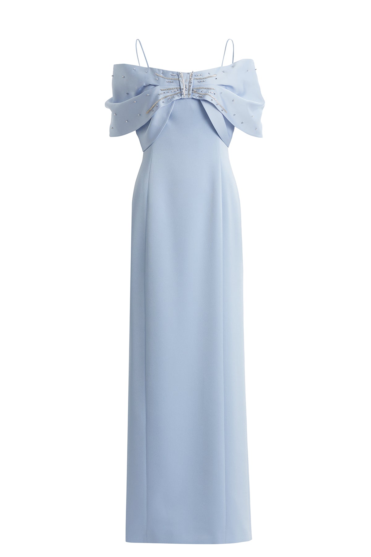 Taş İşlemeli Uzun Mavi Elbise