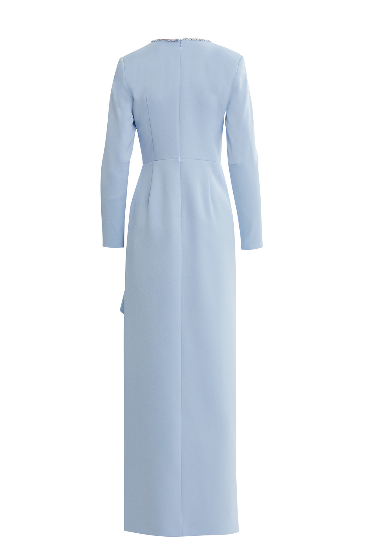 Volan Detaylı Taşlı Uzun Elbise