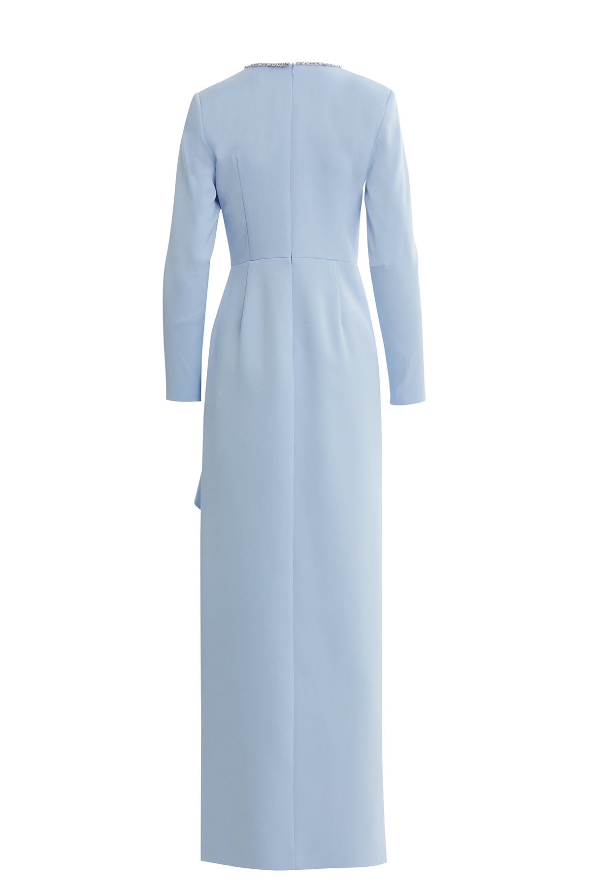 Volan Detaylı Taşlı Mavi Elbise