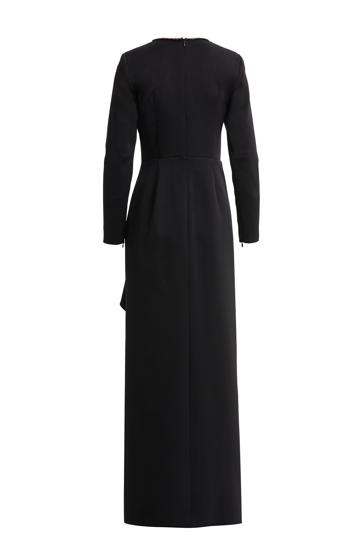 Volan Detaylı Taşlı Uzun Siyah Elbise