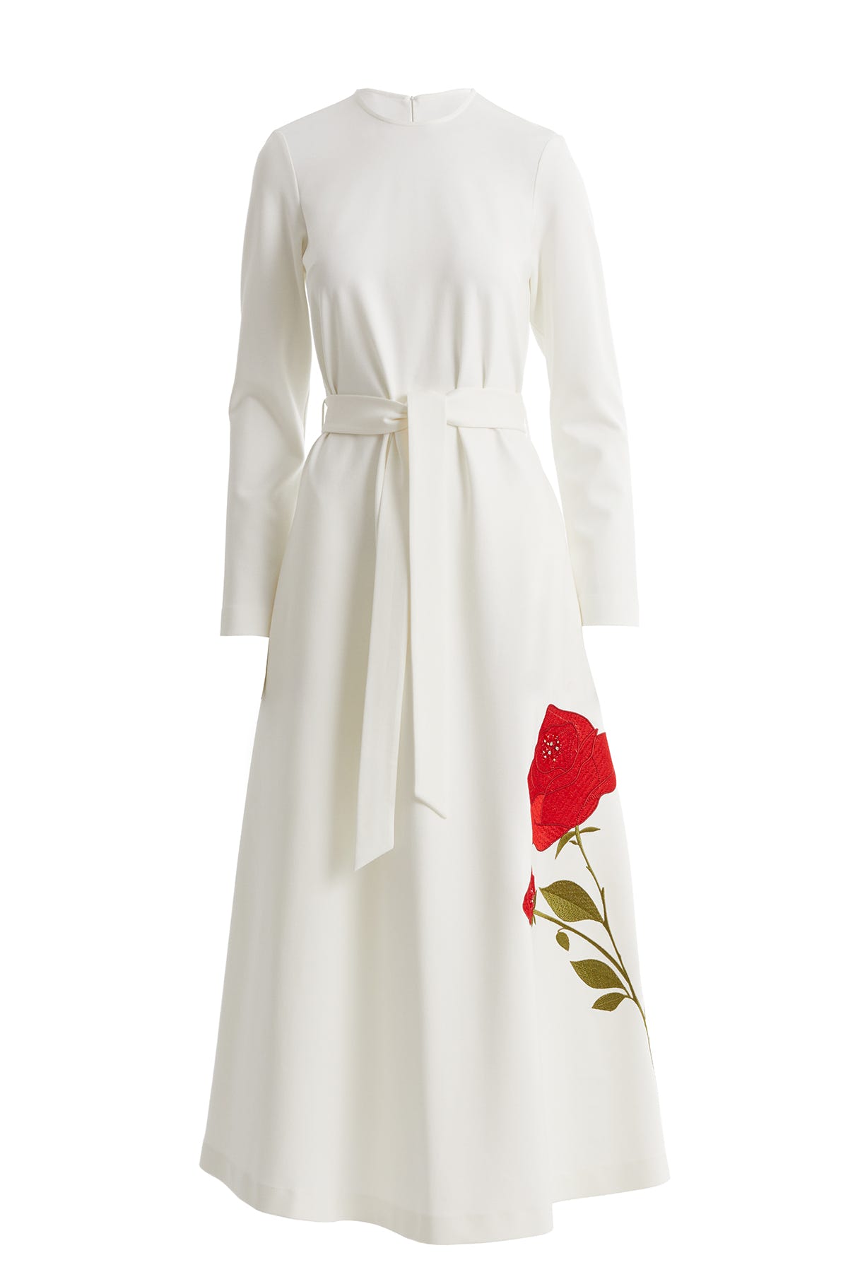 Kuşaklı Nakışlı ve İşlemeli Ekru Maxi Elbise