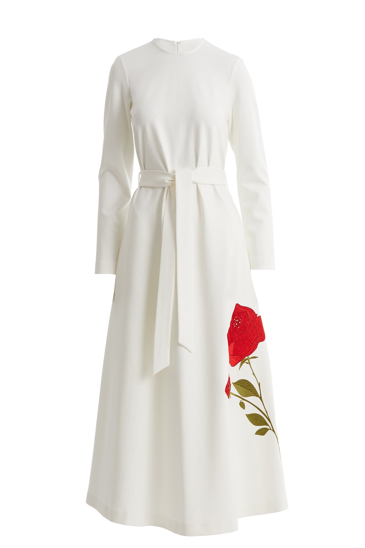 Kuşaklı Nakışlı ve İşlemeli Ekru Maxi Elbise