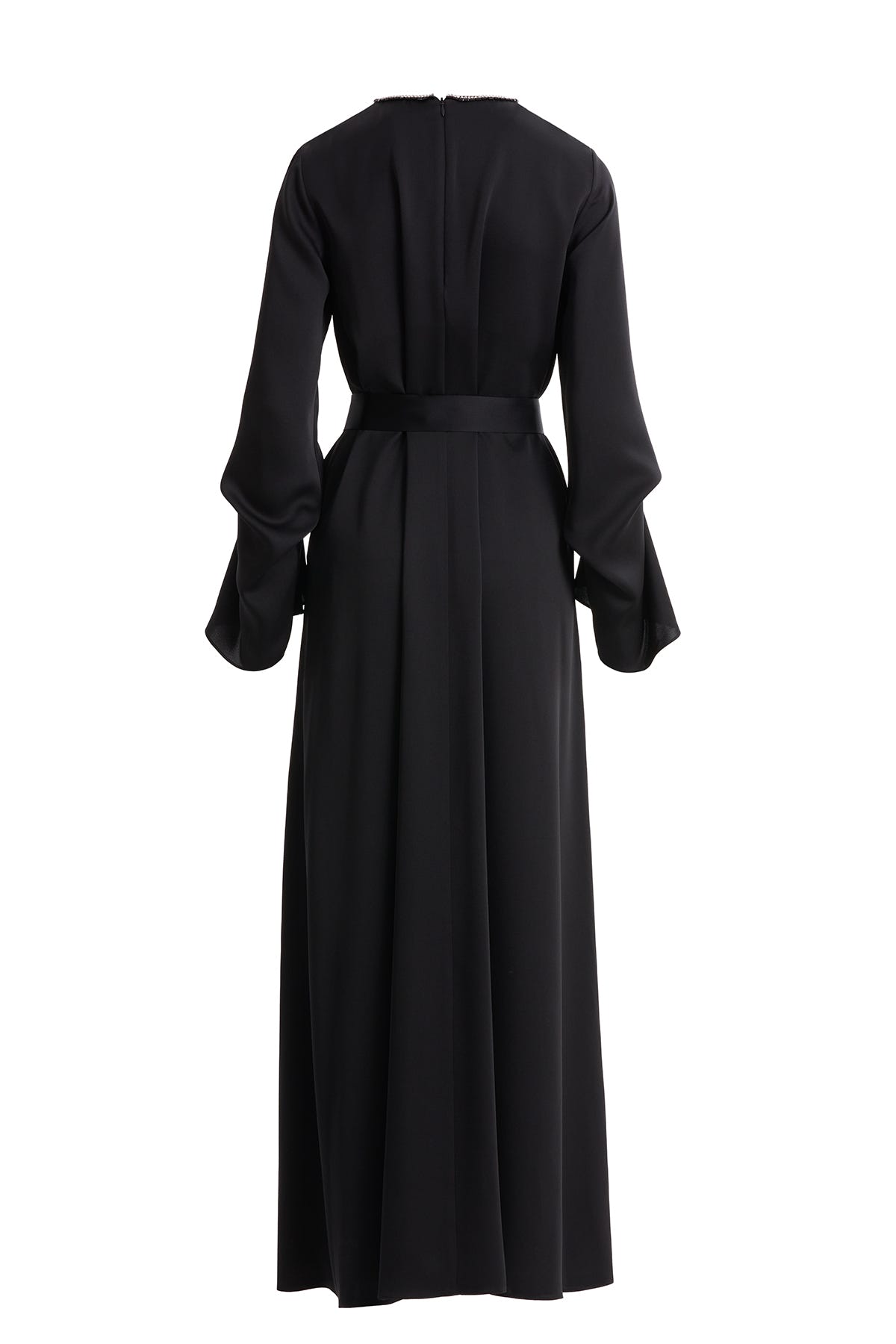 Seyyar Kuşaklı İşlemeli Siyah Elbise