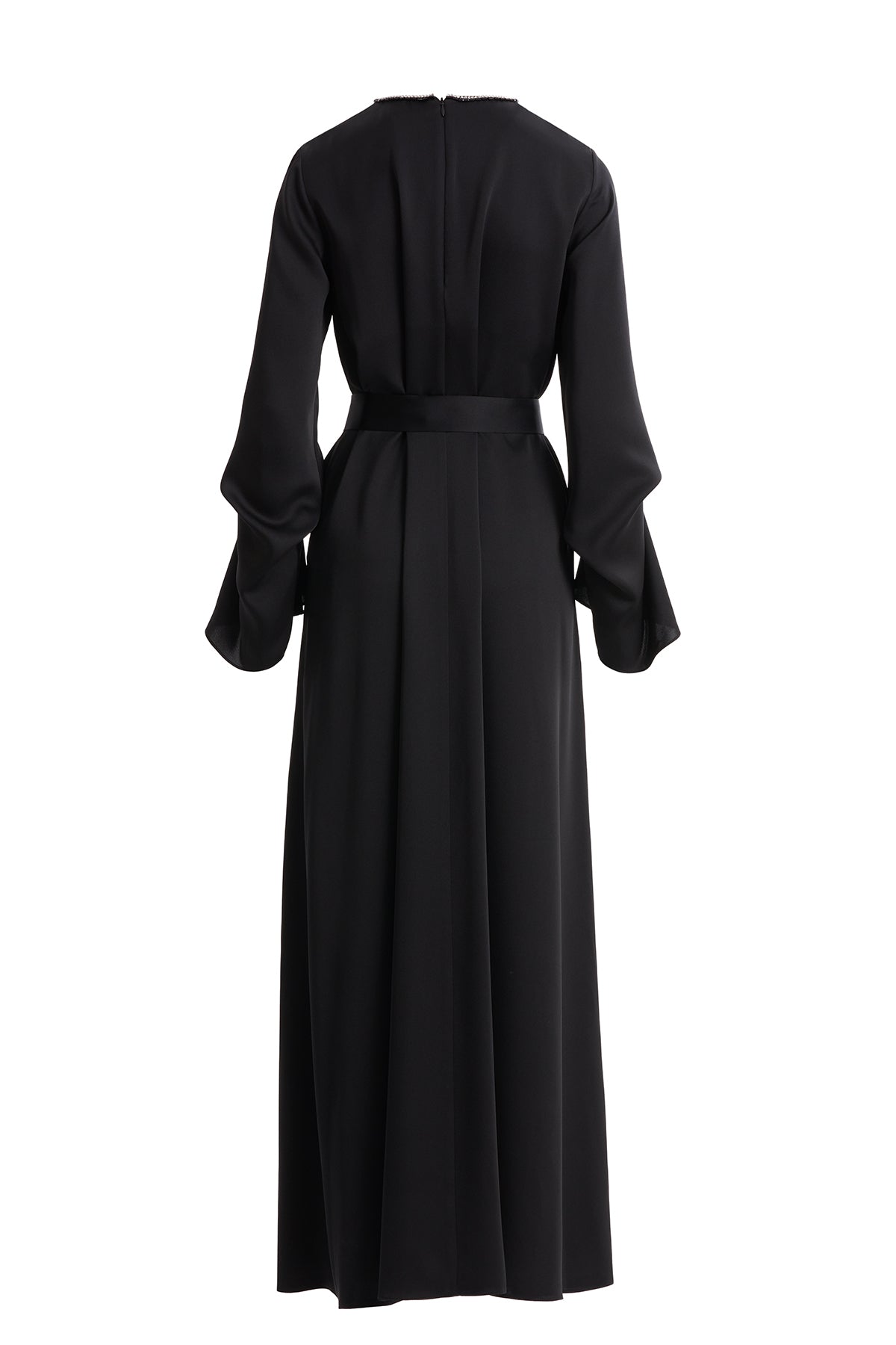 Seyyar Kuşaklı İşlemeli Siyah Elbise