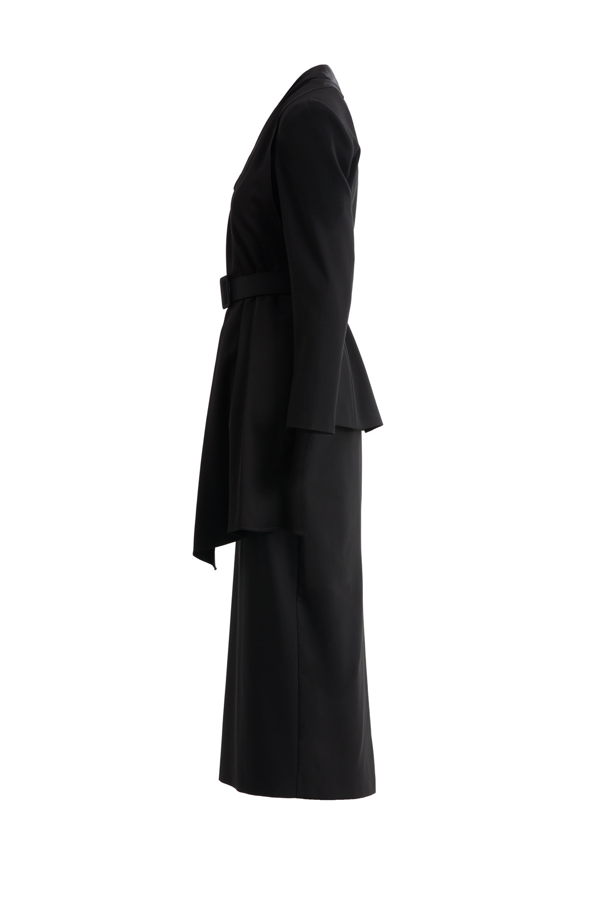 Şal Yaka Detaylı Ceket Ve Kalem Etekli Siyah Takım