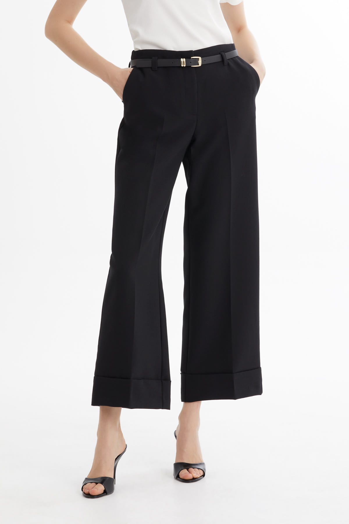 Double Paça Kemerli Pantolon