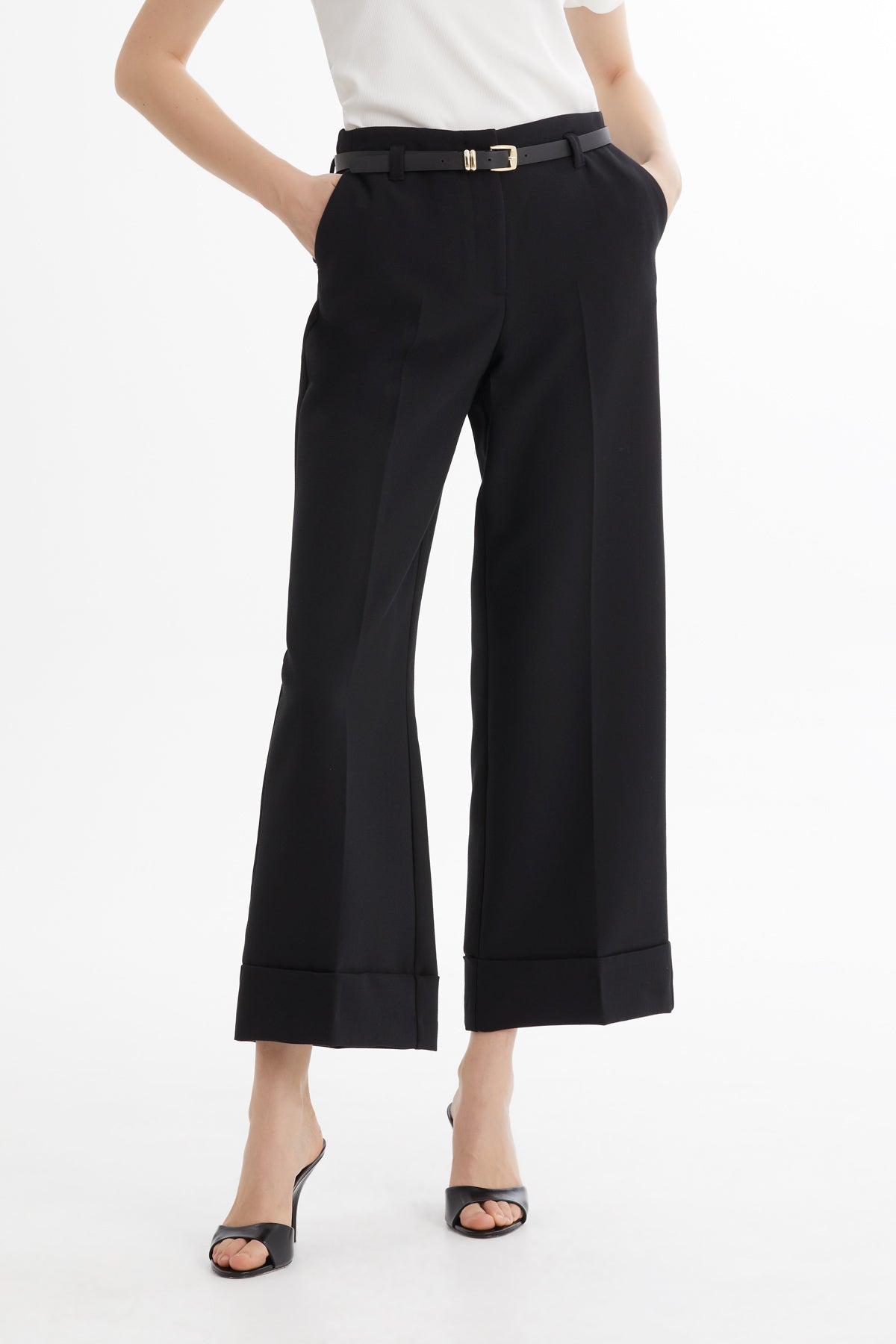 Double Paça Kemerli Pantolon