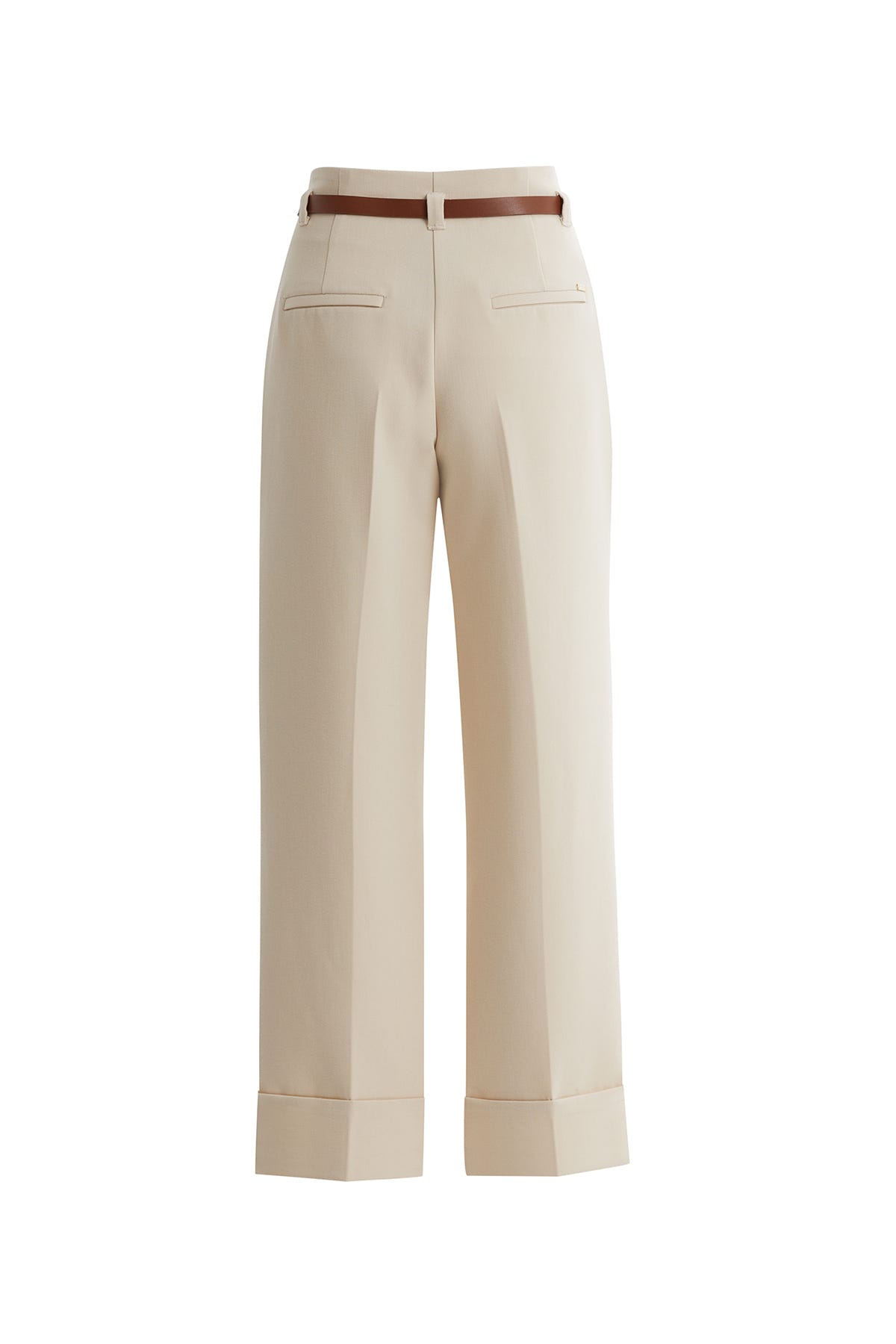 Double Paça Kemerli Bej Pantolon