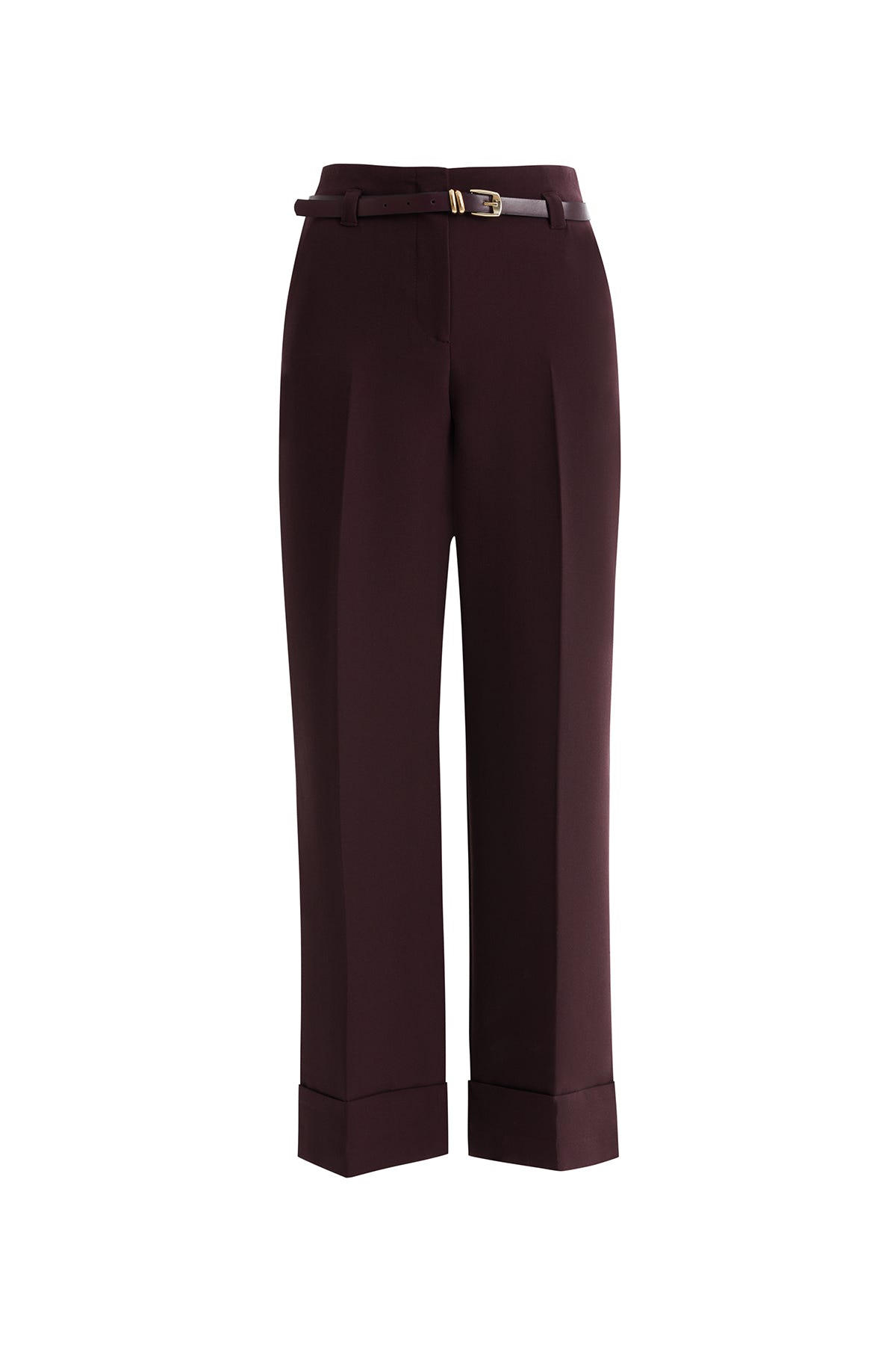 Double Paça Kemerli Bordo Pantolon