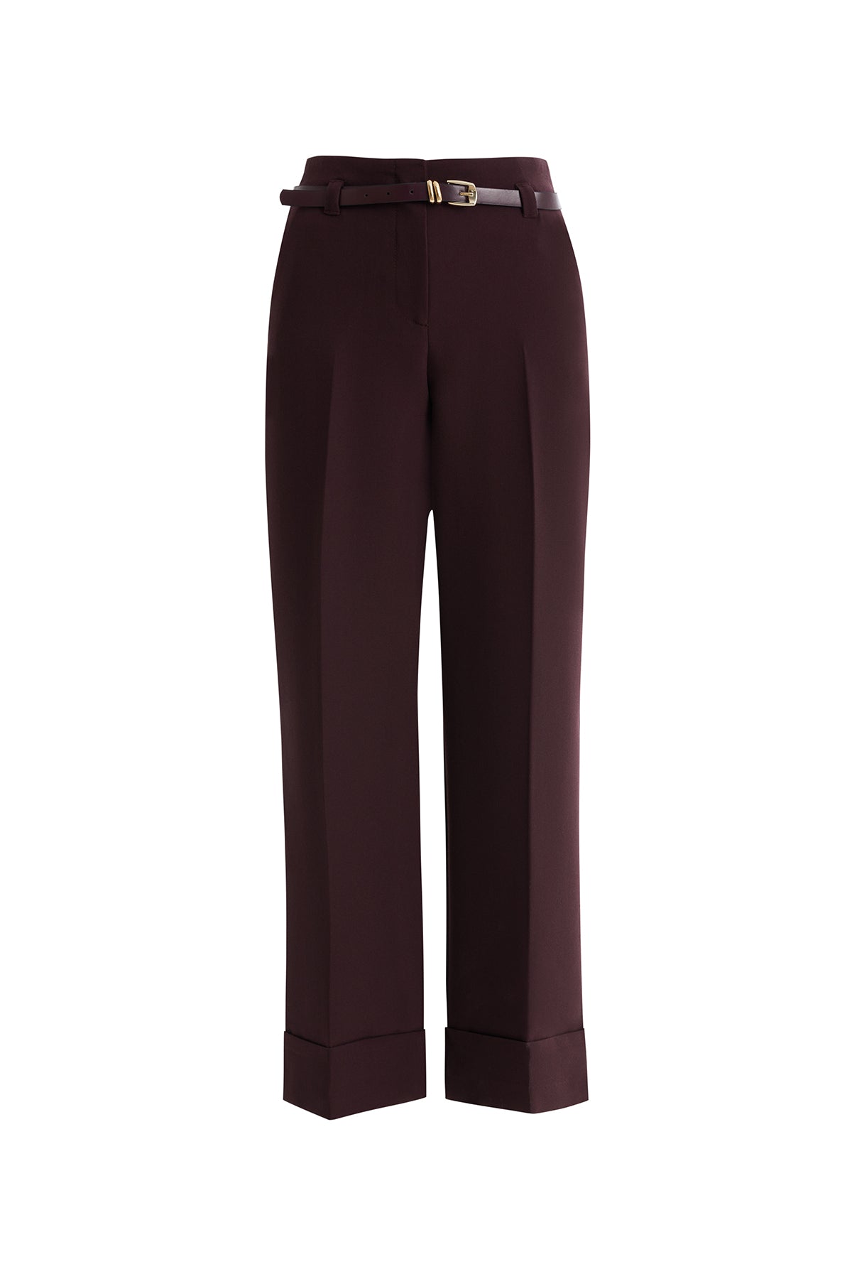 Double Paça Kemerli Bordo Pantolon