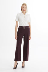 Double Paça Kemerli Bordo Pantolon