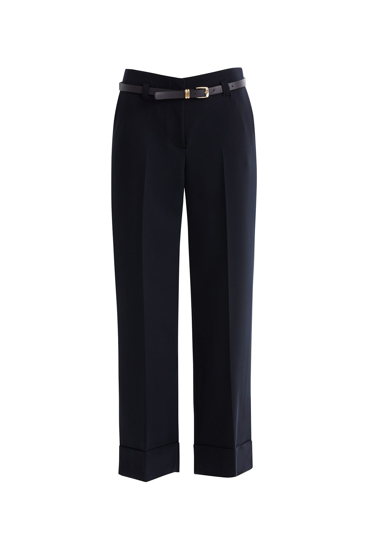 Double Paça Kemerli Lacivert Pantolon