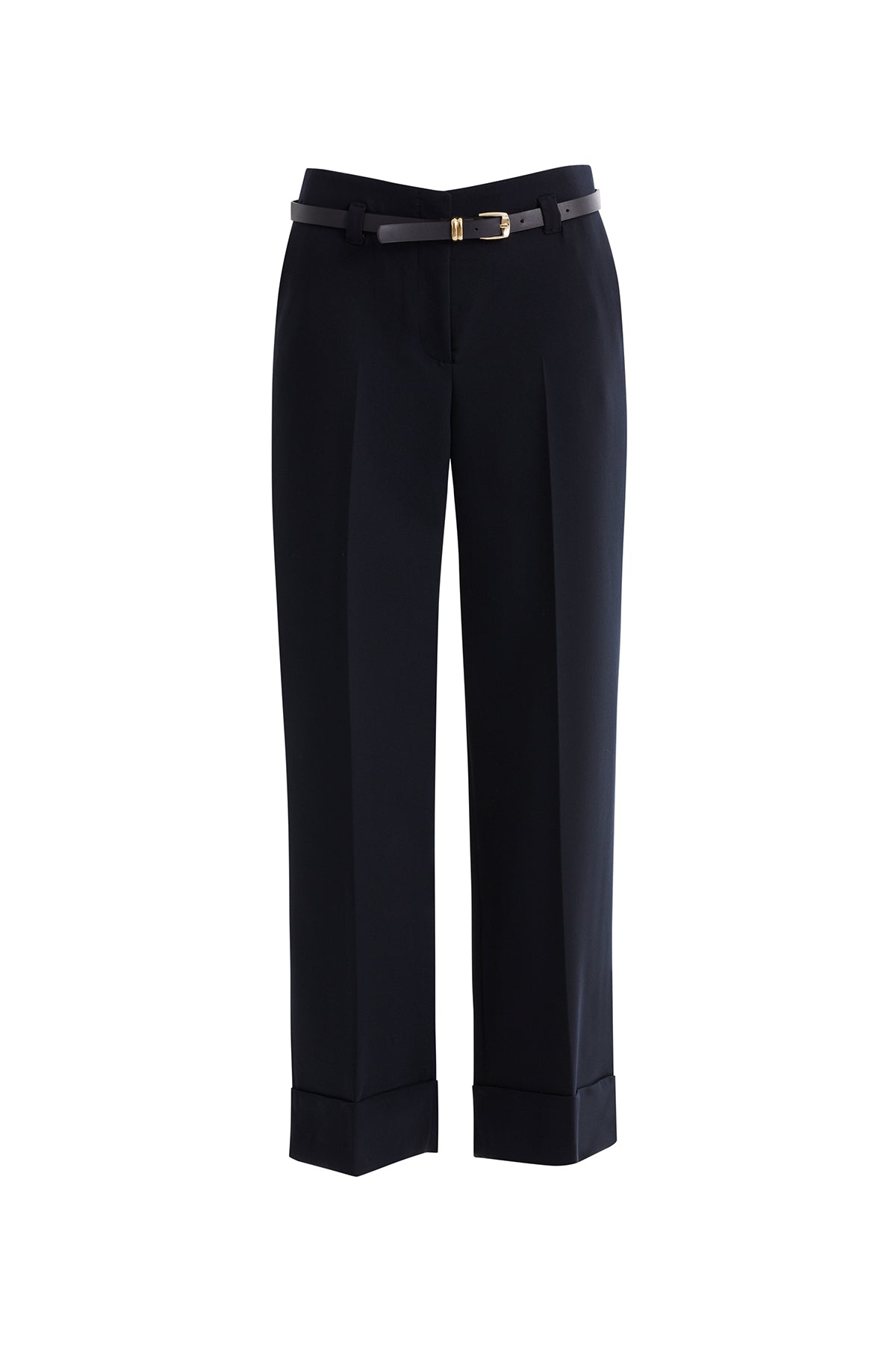 Double Paça Kemerli Lacivert Pantolon