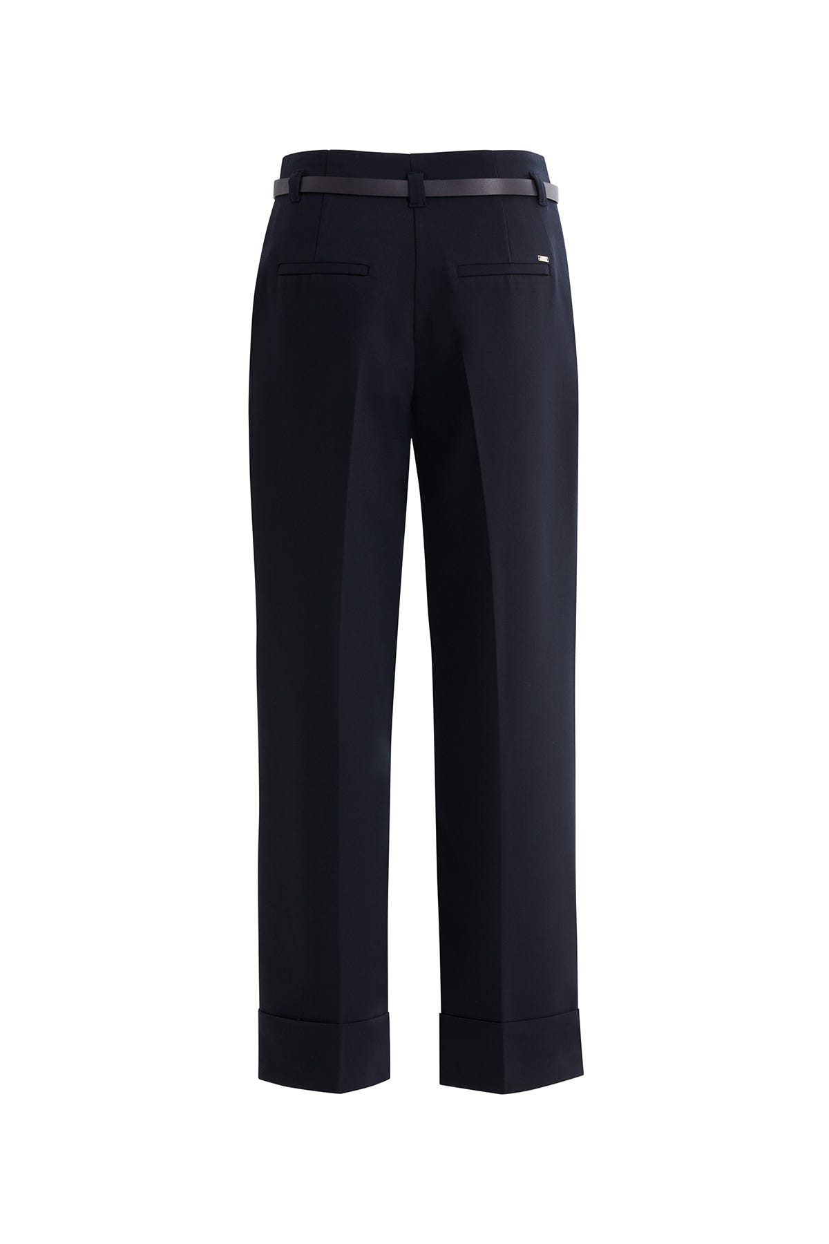 Double Paça Kemerli Lacivert Pantolon