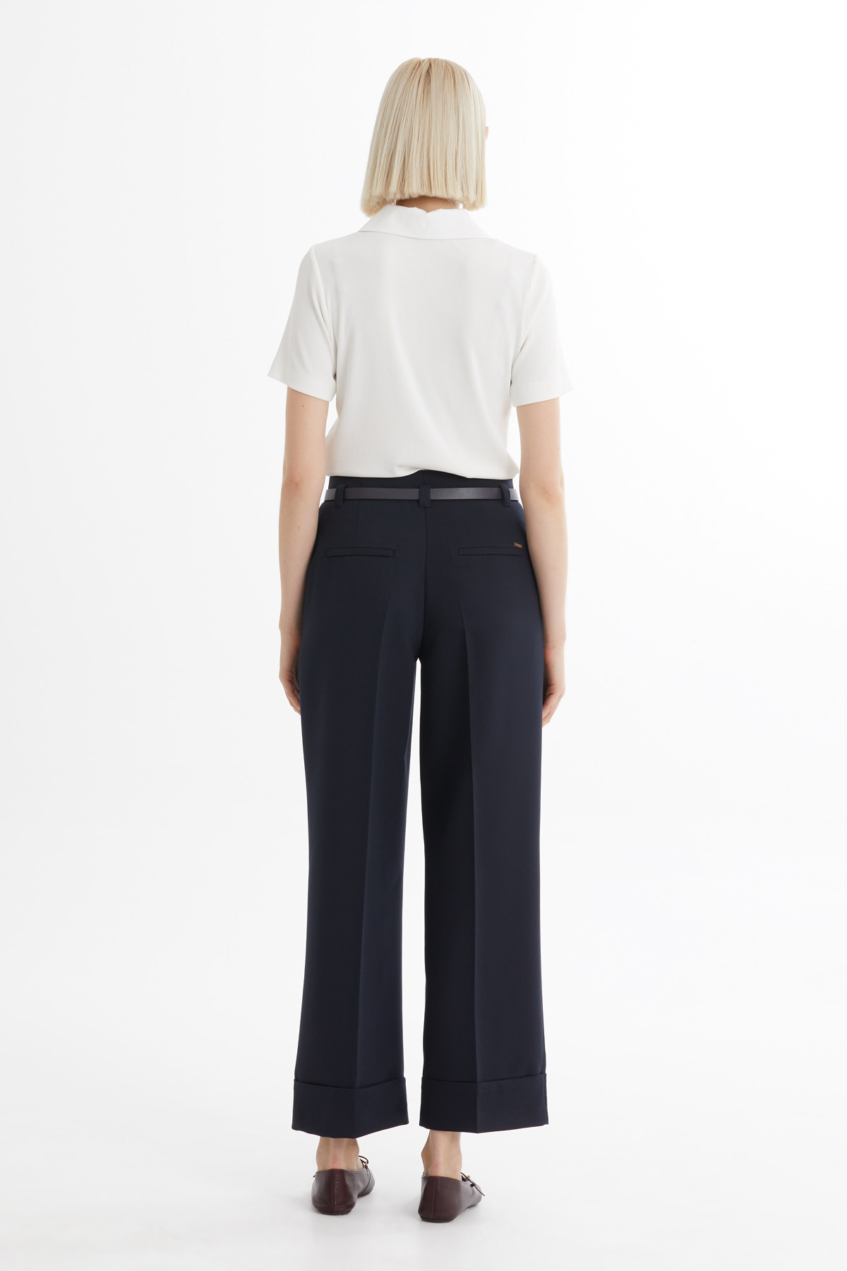 Double Paça Kemerli Lacivert Pantolon