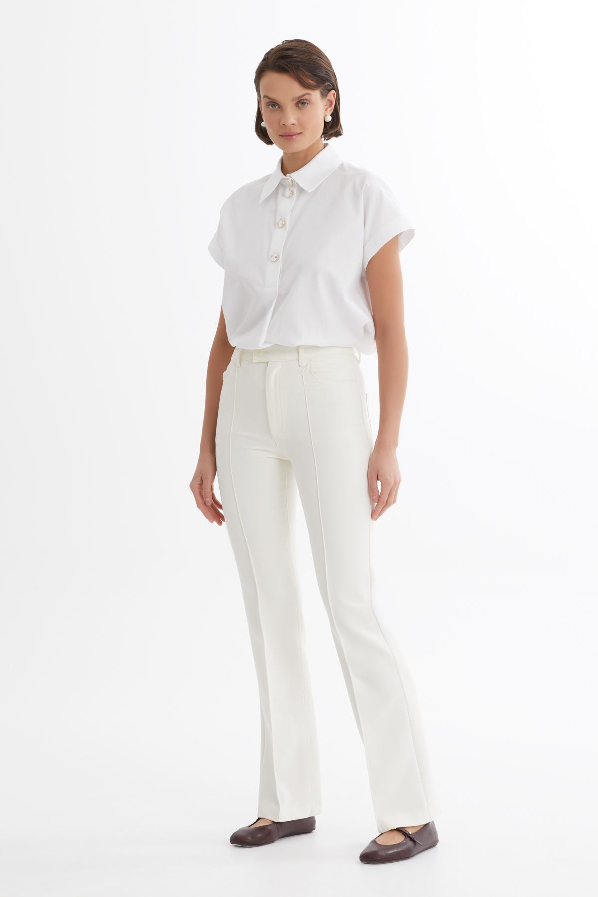 Nervür Dikişli Ekru Pantolon