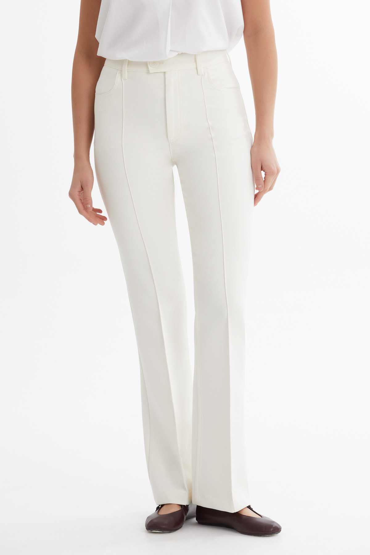 Nervür Dikişli Ekru Pantolon